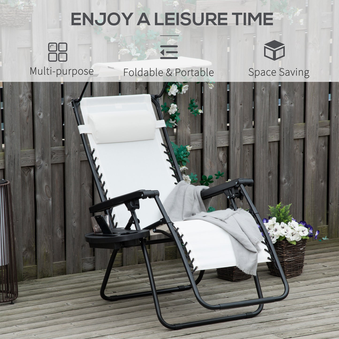 2 Piece Foldable Reclining Garden Chair with Headrest