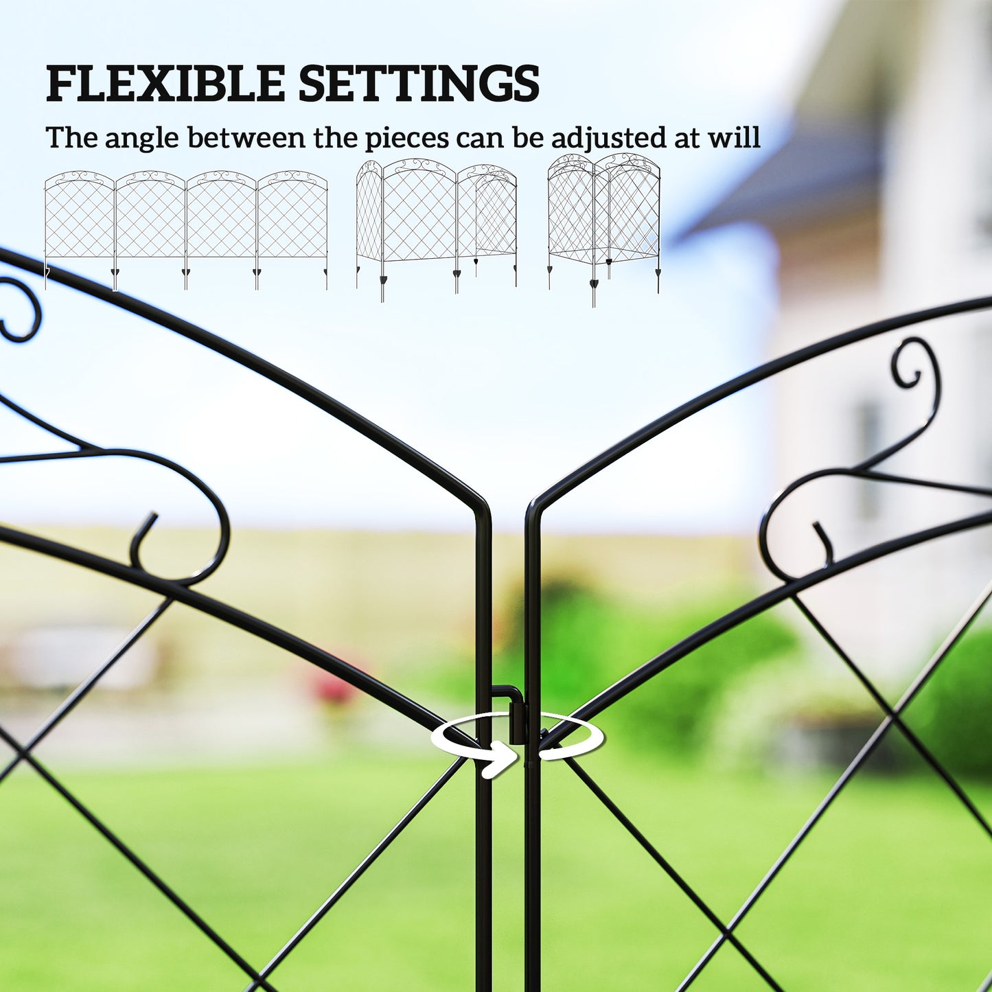 Steel Decorative Swirls Outdoor Picket Fence Panels Set of 4