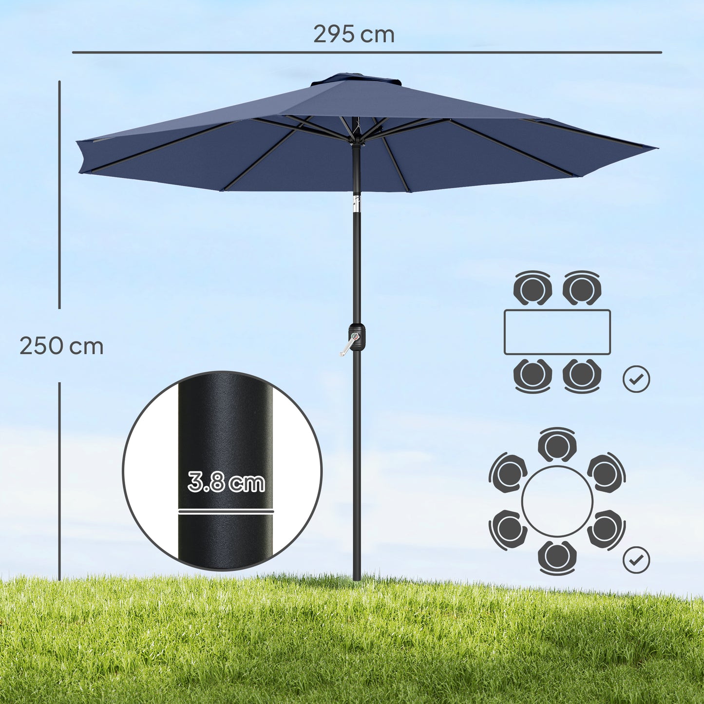 3 m Garden Parasol Umbrellas, Outdoor Sun Shade with 8 Ribs (1)