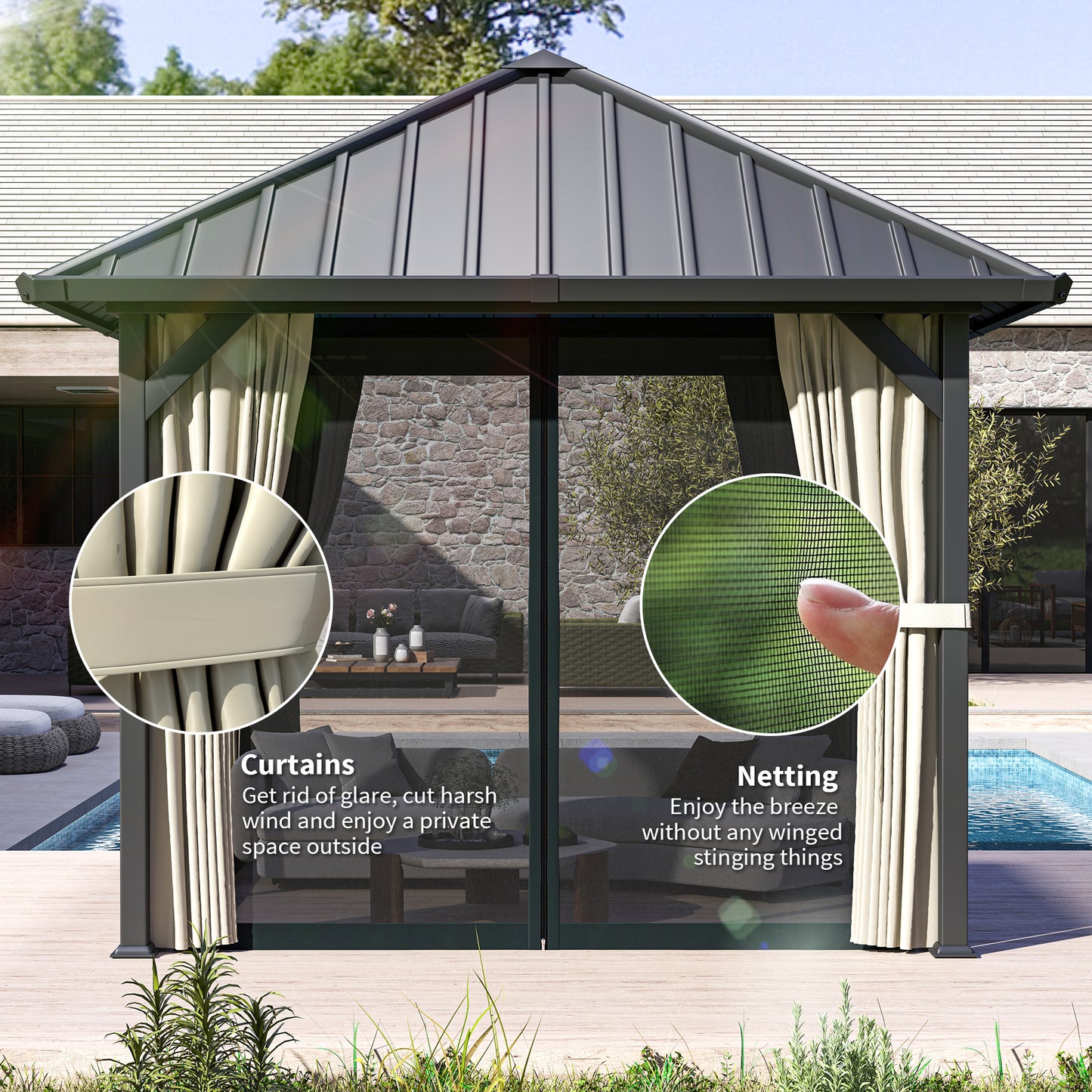 3 x 3(m) Hardtop Gazebo with Galvanised Steel Roof and Water Gutter (1)