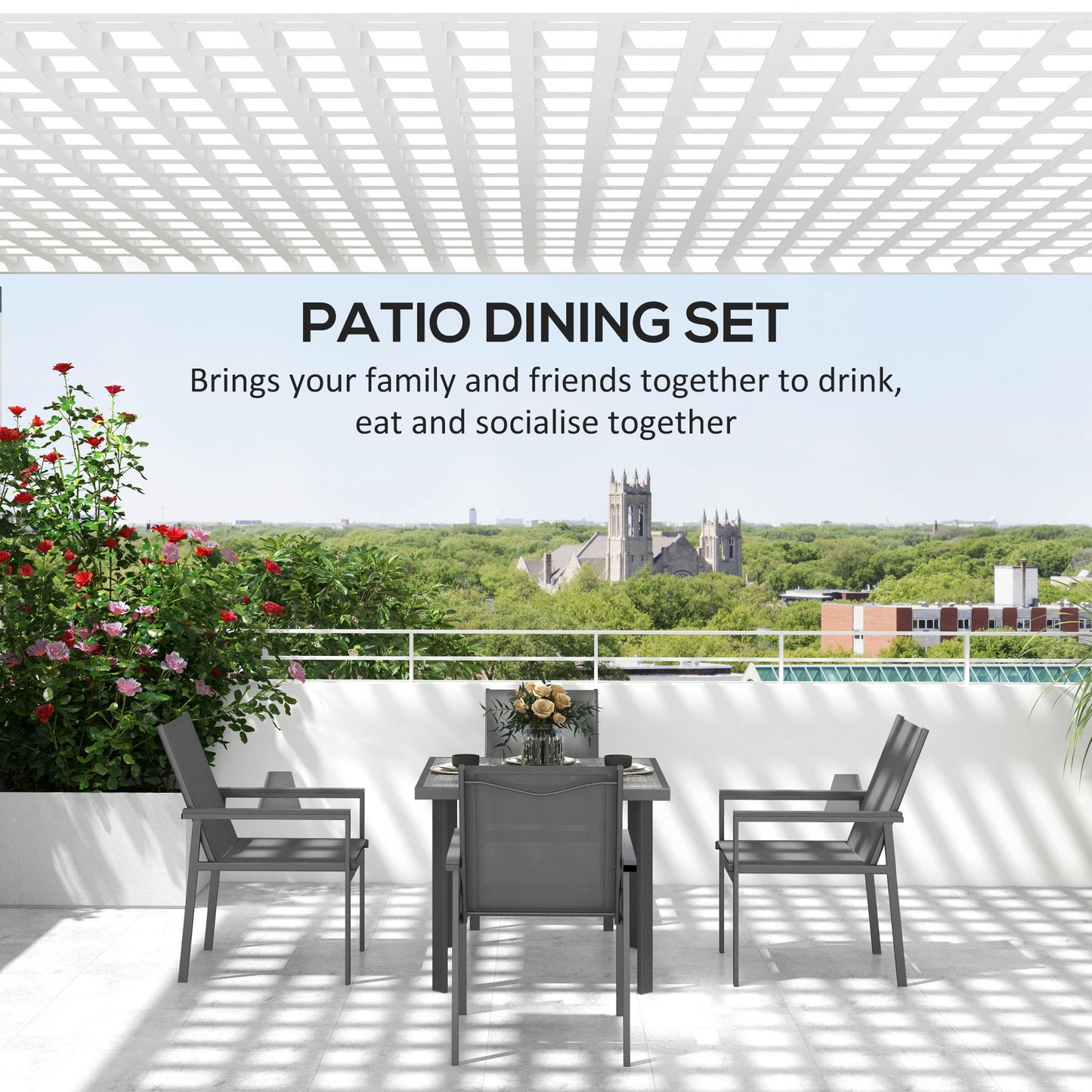 Five-Piece Metal Dining Set, with Glass-Top Table