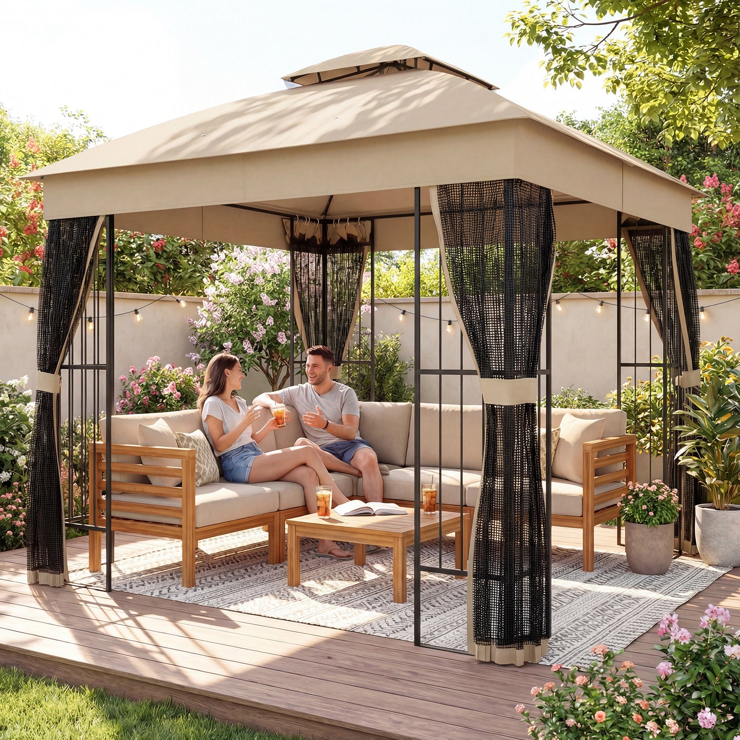 3 x 3 m Outdoor Garden Gazebo with Post Shelves