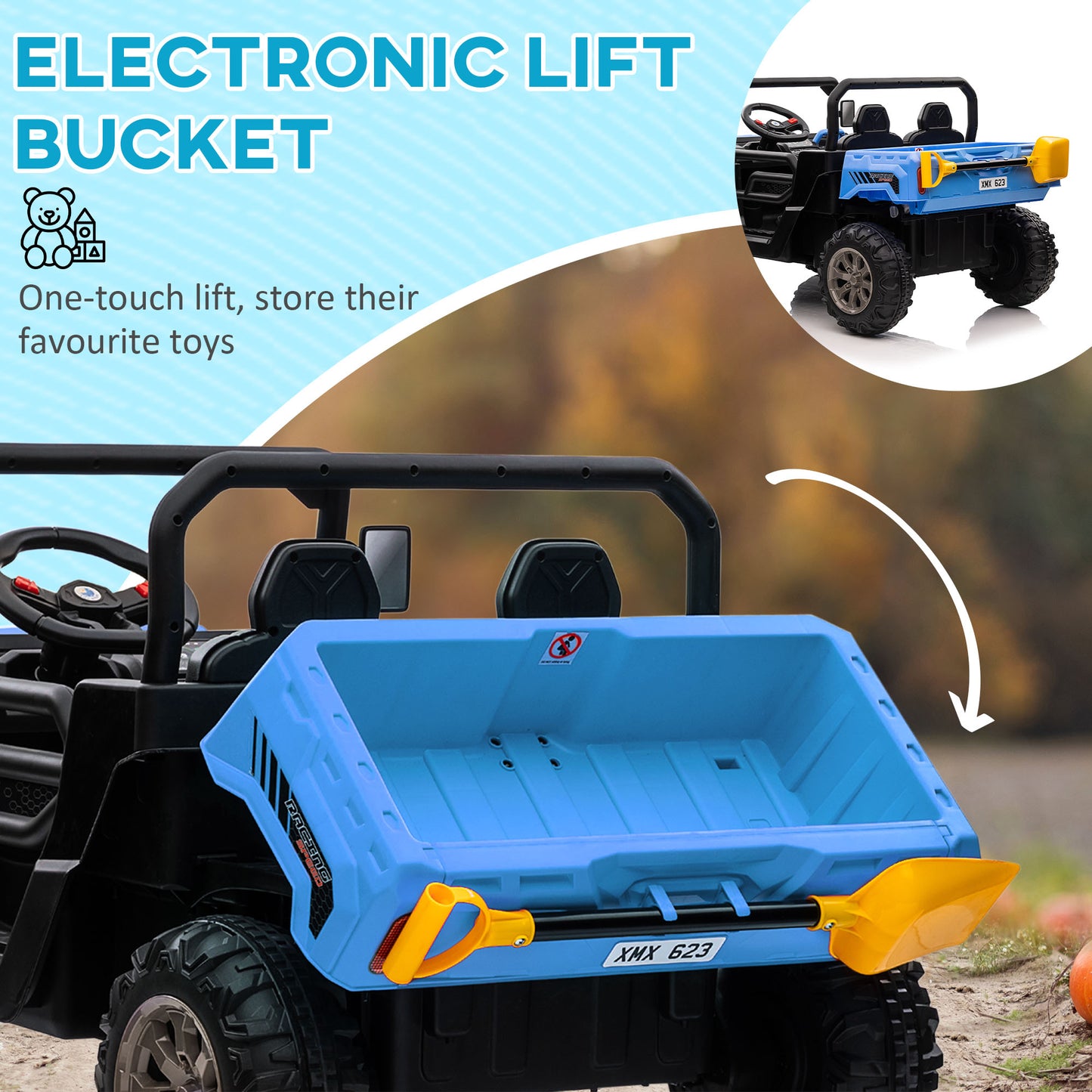 12V 2 Seater Kids Electric Ride-On Car with Electric Bucket