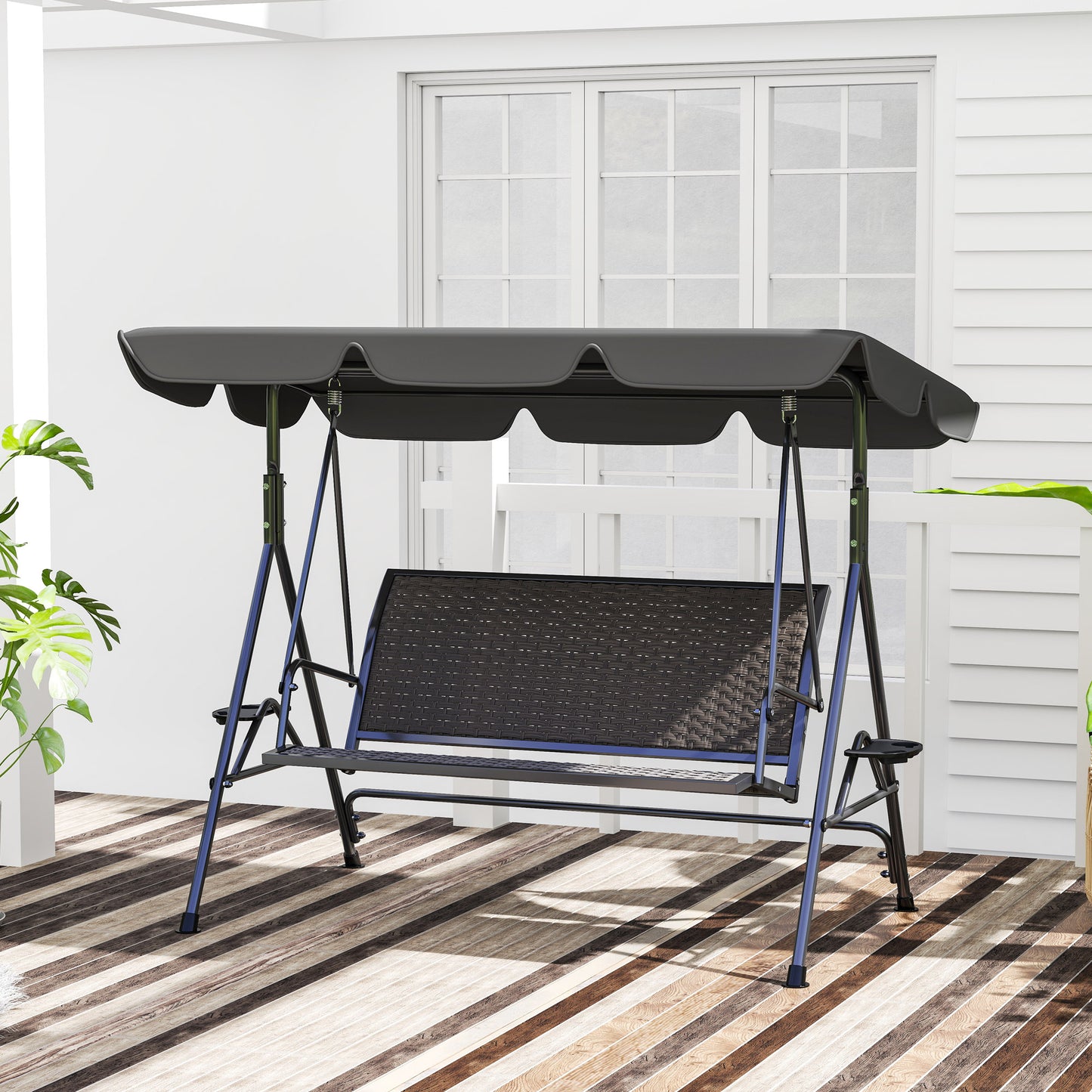 3 Seater Swing Chair, Garden Swing Seat Bench with Adjustable Canopy