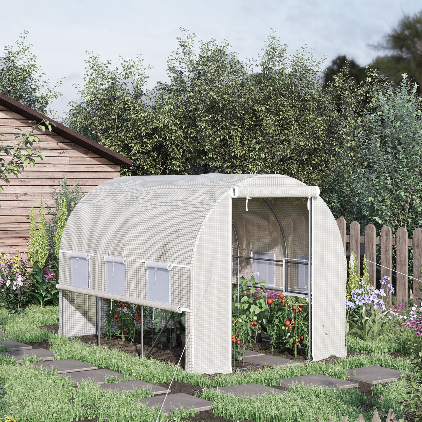 Walk-in Polytunnel Greenhouse Green House with Roll-up Sidewalls