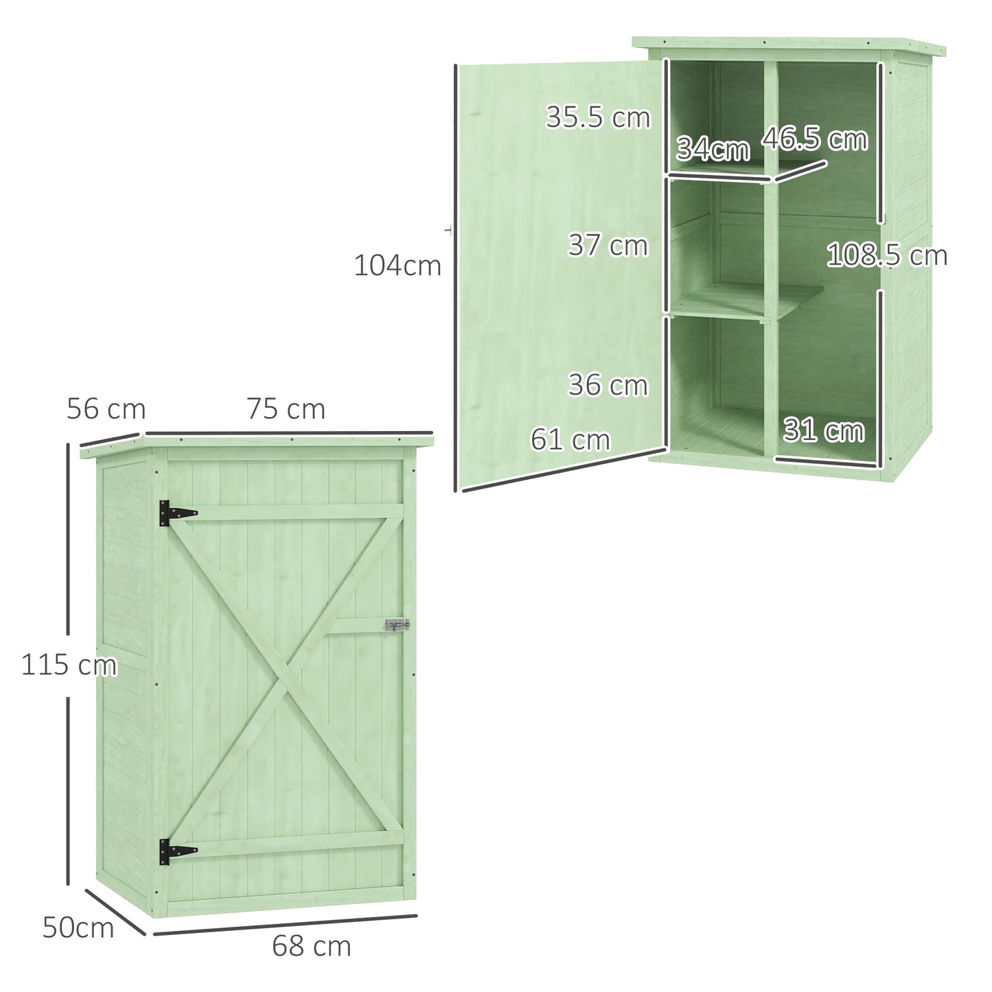 Wooden Small Shed, Garden Storage Shed with Shelves and Bolt Latch
