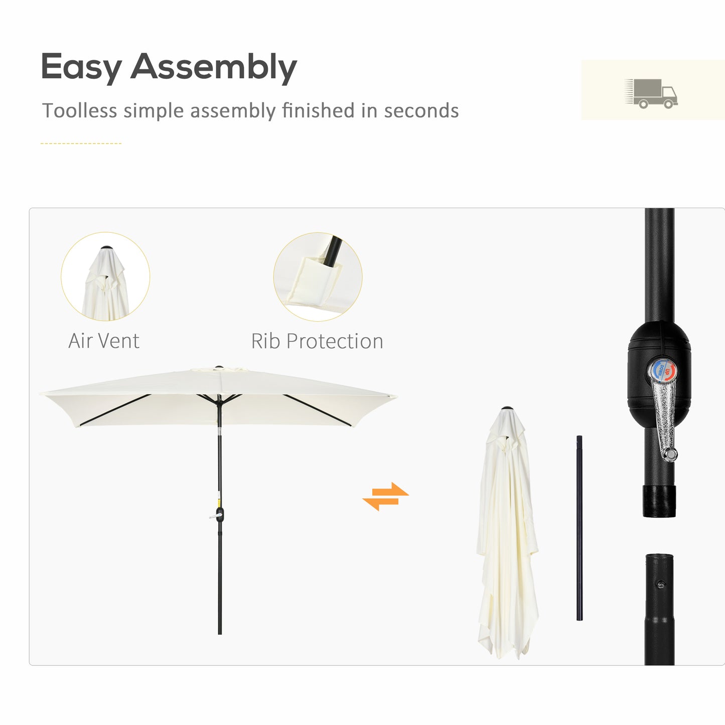 3x2m Garden Parasol Umbrella with Aluminium Pole, Tilt and Crank