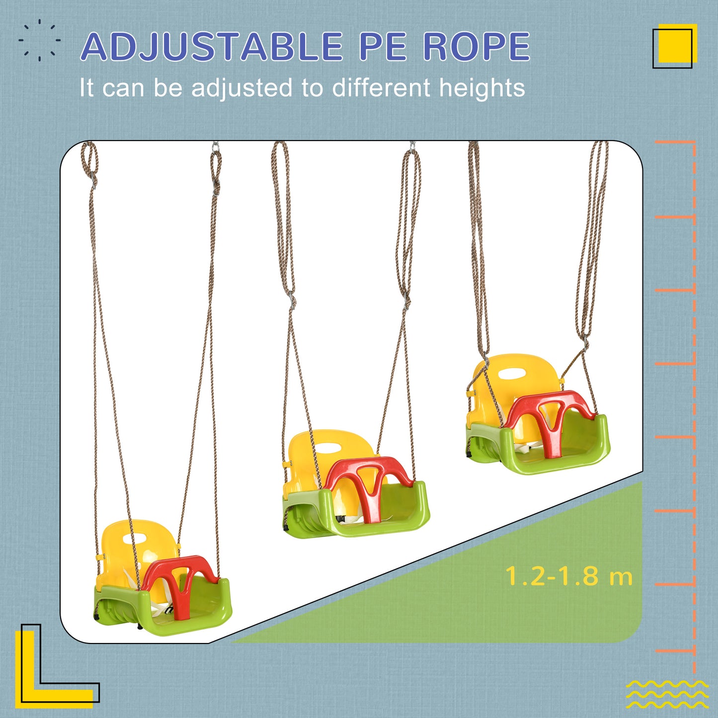 3 in 1 Detachable Kids Swing Seat with Safety Belt