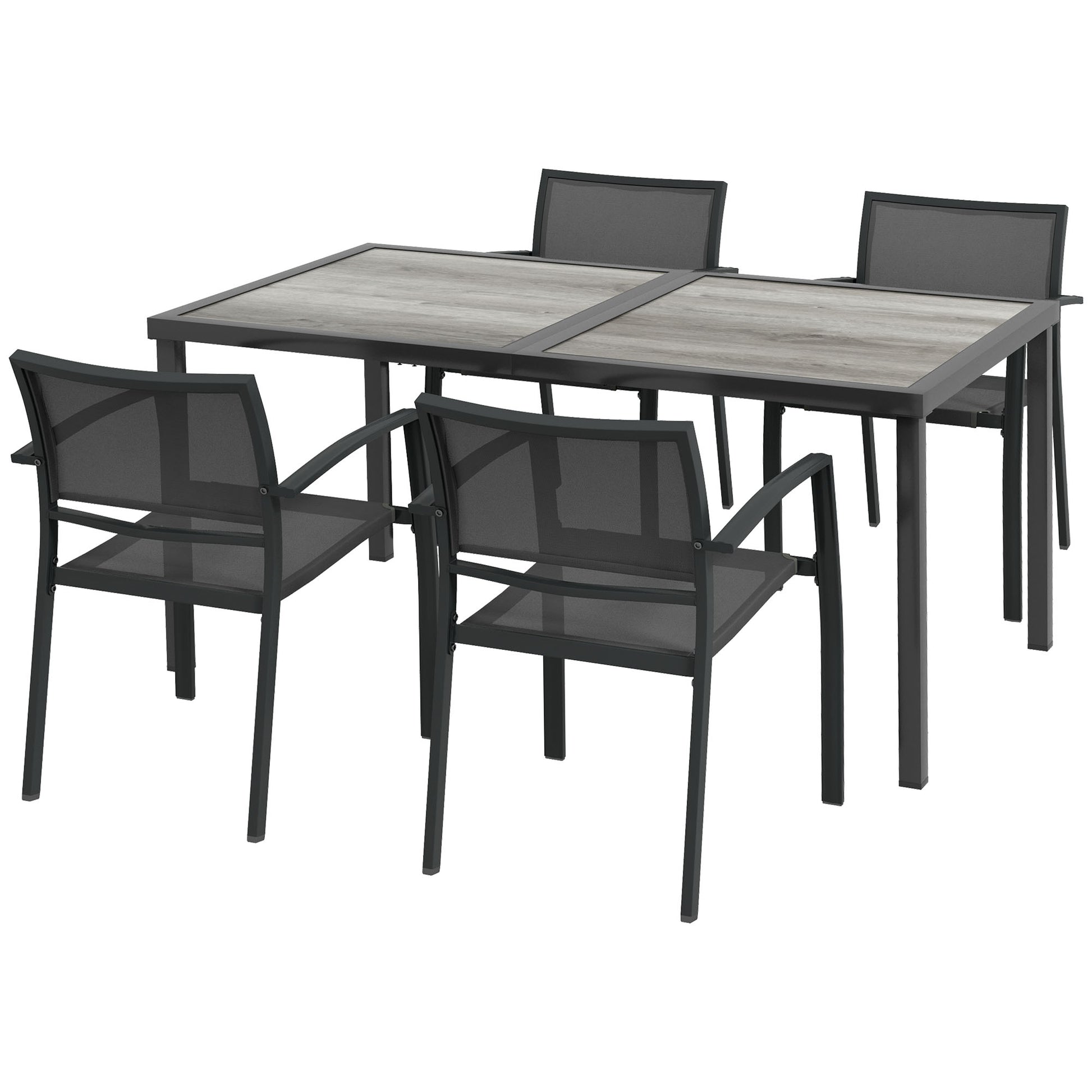 Five-Piece Casual Outdoor Dining Set, with Wood-Effect Table