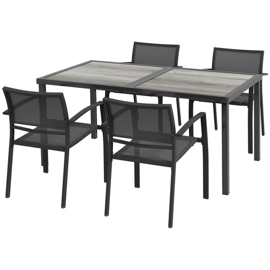 Five-Piece Casual Outdoor Dining Set, with Wood-Effect Table