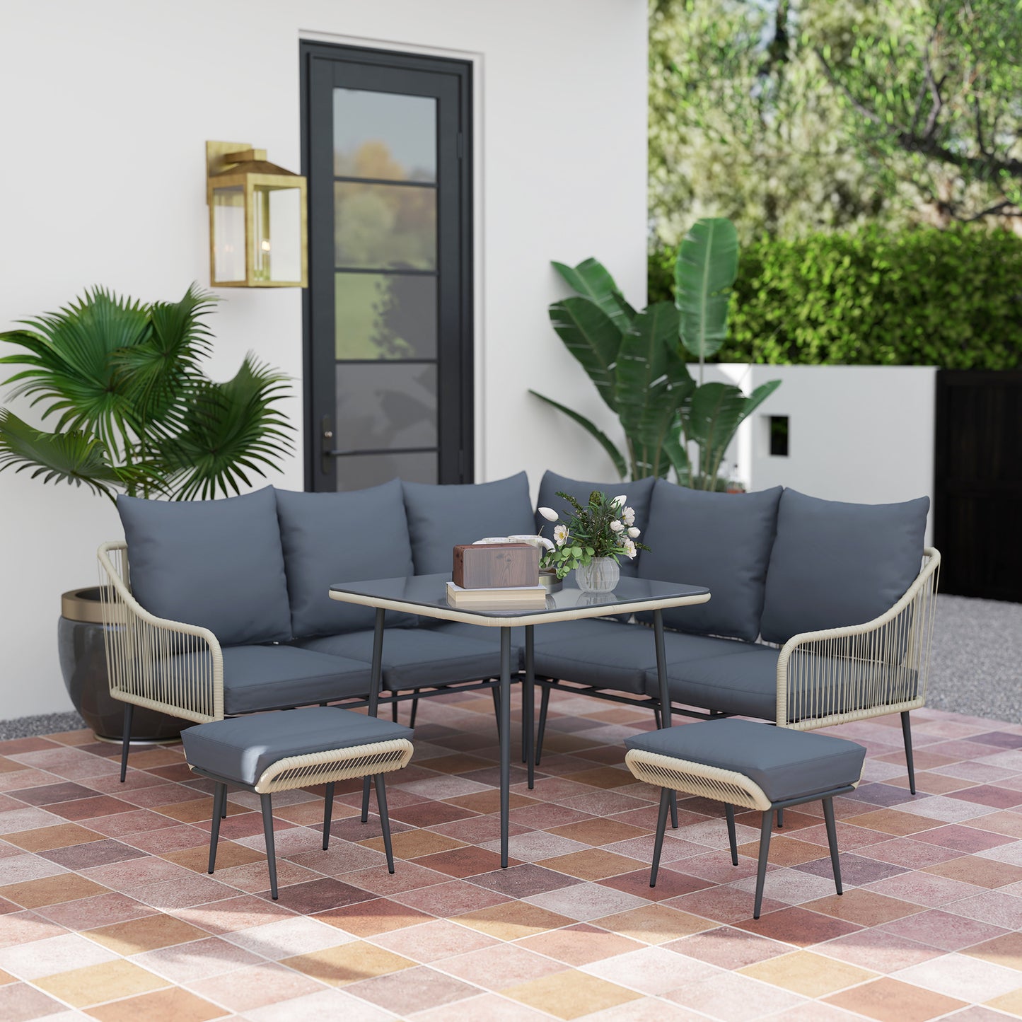 Six-Piece Rattan Strong Garden Sofa Set with Removable