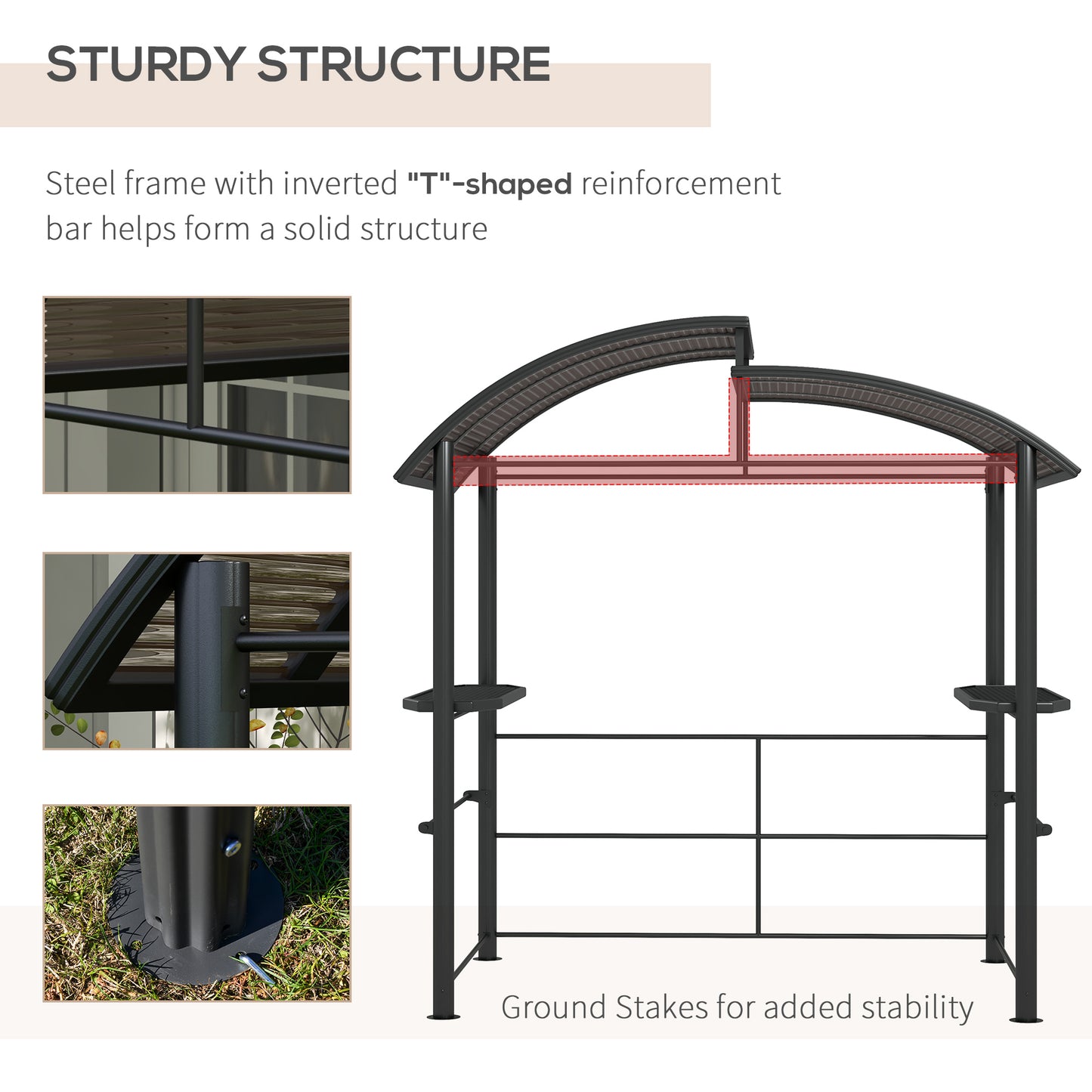 2.4 x 1.5m Outdoor Grill Gazebo with Side Shelves, PC Board Roof