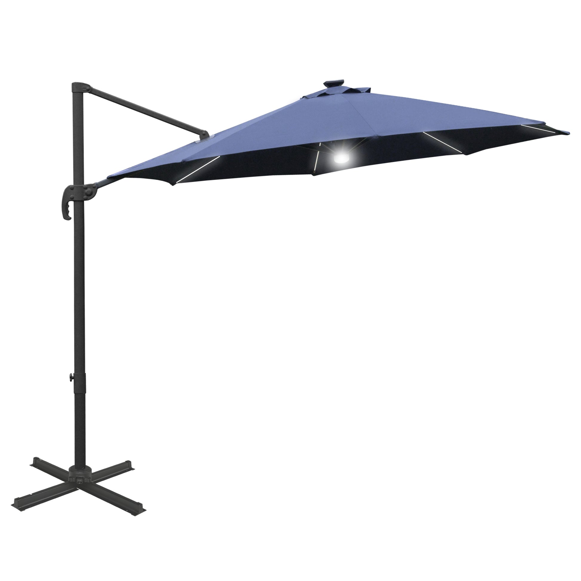 3(m) LED Cantilever Parasol Outdoor Sun Umbrella w/ Base Solar Lights