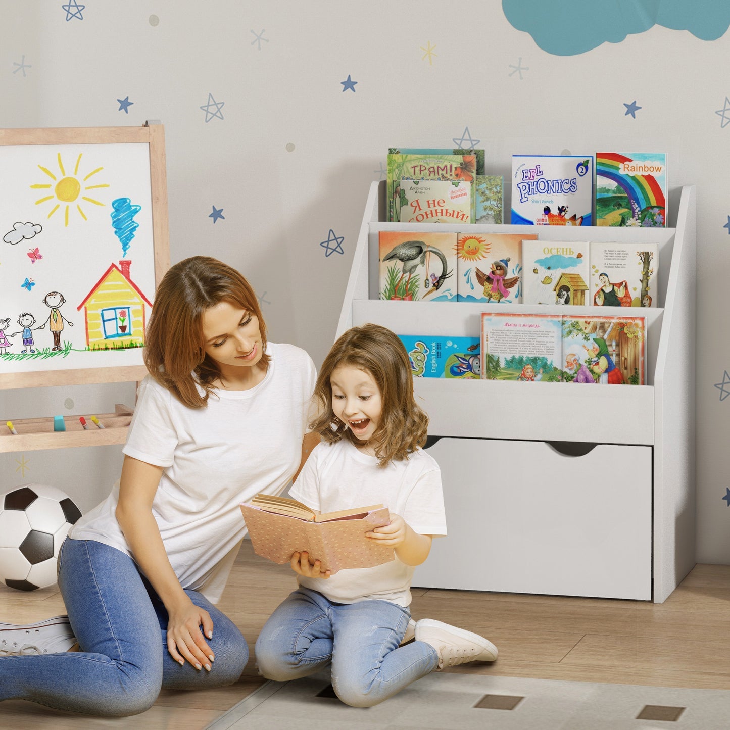 Bookcase for Kids with Shelves, Drawer, Bookcase for Bedroom, Playroom
