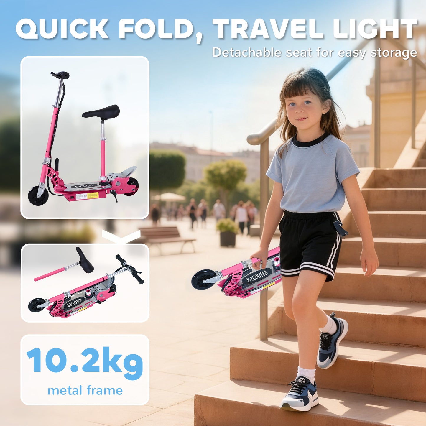 Foldable Powered Scooter with Adjustable Seat, Brake