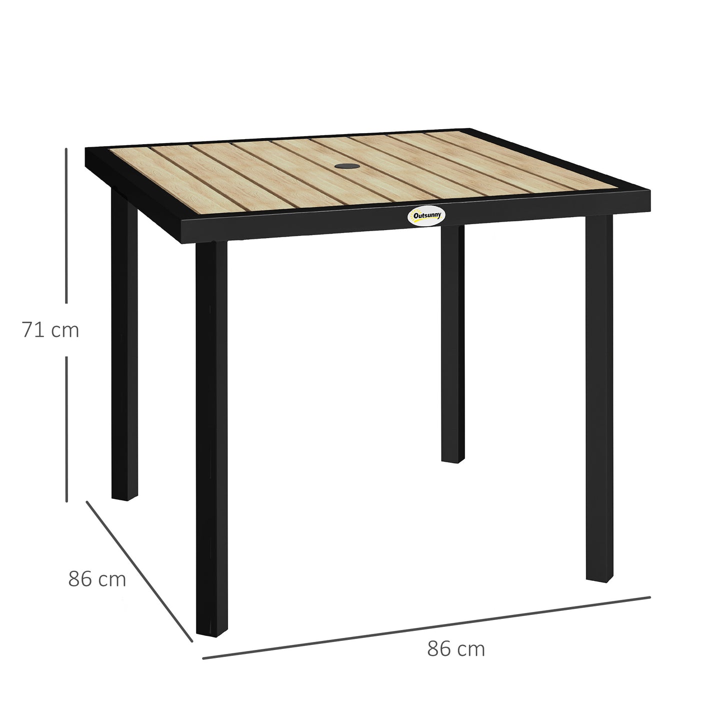 Square Garden Dining Table with 5.4cm Parasol Hole, Slatted Top
