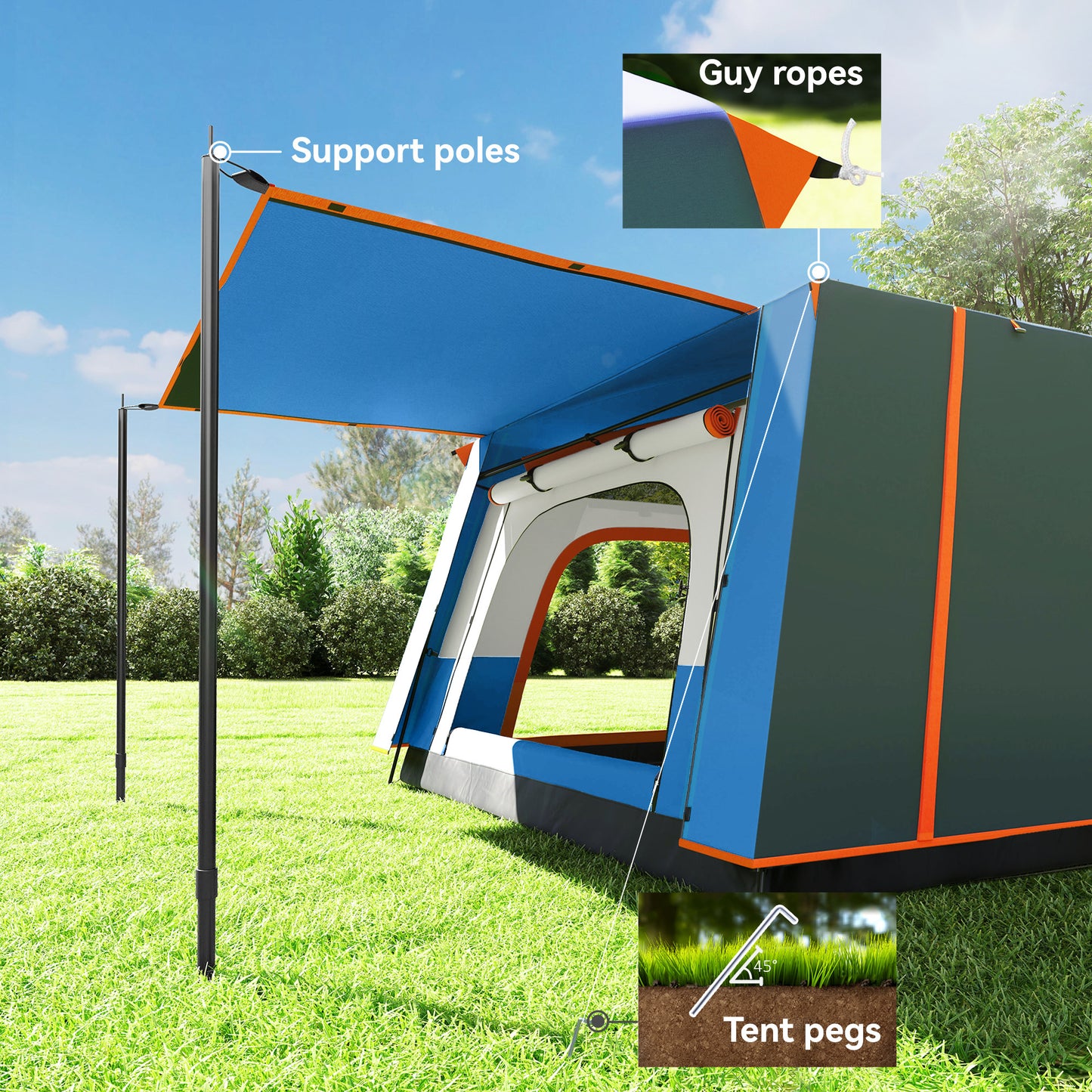 5 Man Camping Tent, Double Layer Tunnel Tent with Porch