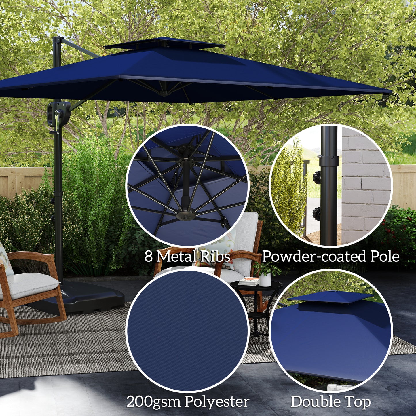 Cantilever Parasol with Weighted Base Double Top Garden Parasol