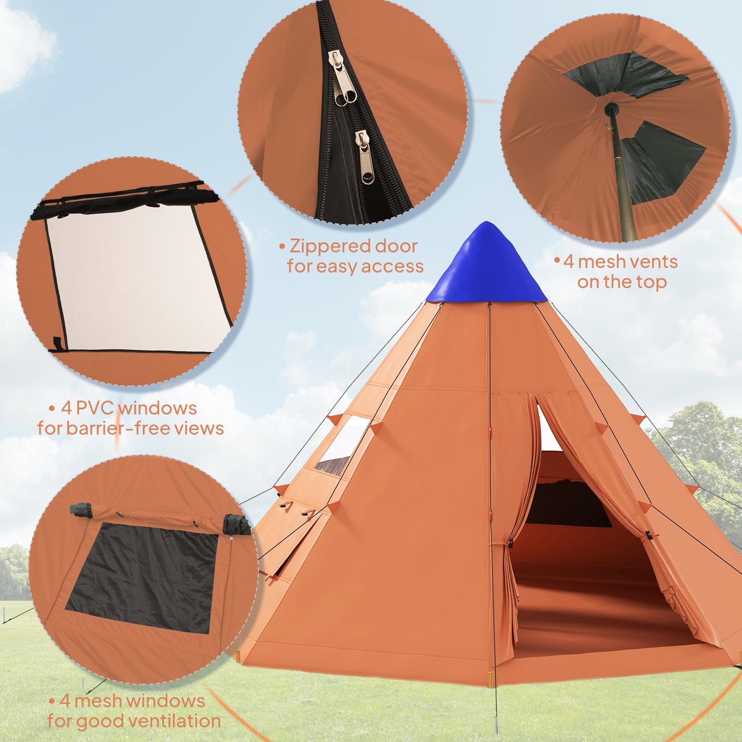 6 Men Tipi Tent with Carry Bag