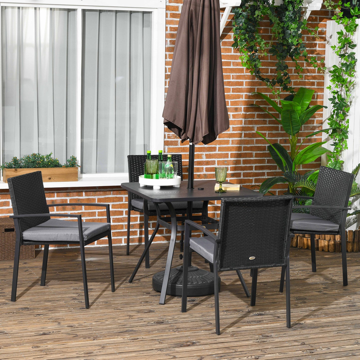 Five-Piece Garden Dining Set, with Rattan Seat Chairs and Cushions