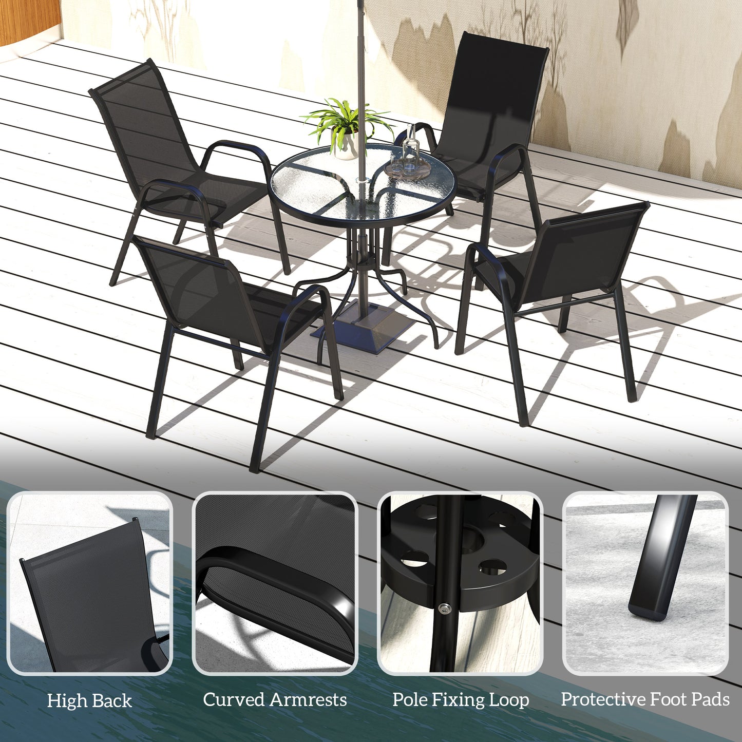 Five-Piece Steel Patio Set, with Glass-Top Table