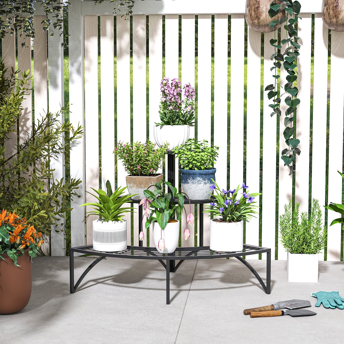 Three-Tier Corner Metal Plants Shelves