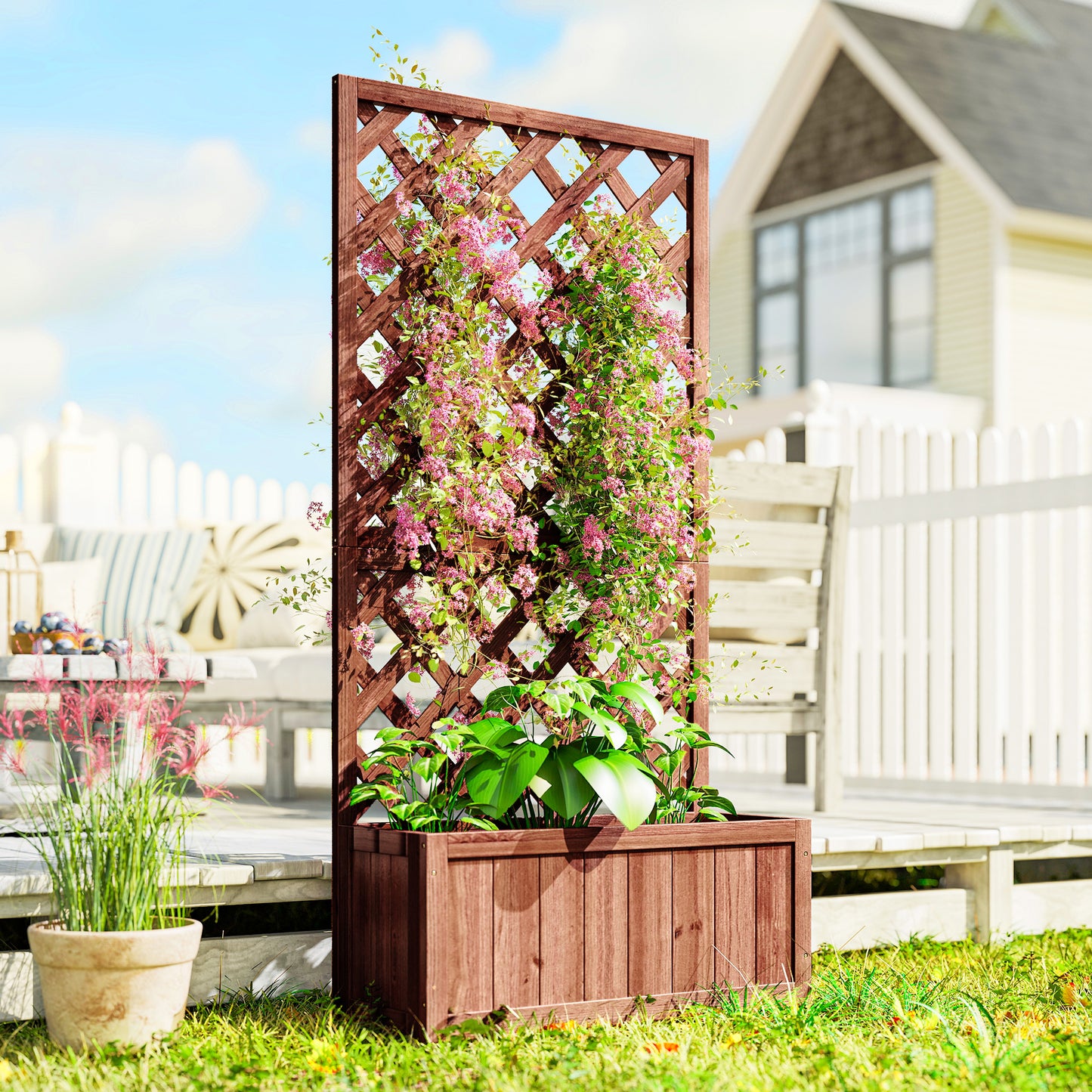 72.5 x 31.5 x 149.5 cm 45L Garden Wooden Pine Trough Planter