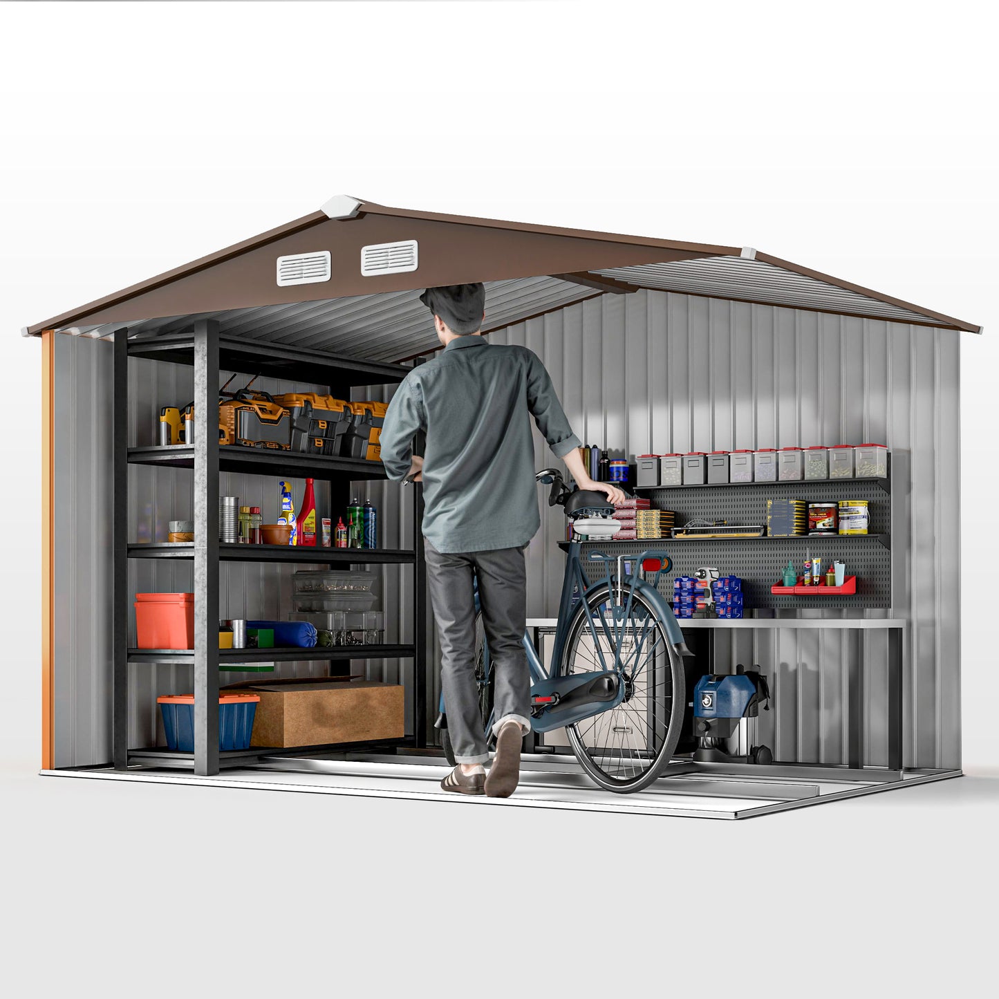 9 x 6ft Metal Garden Shed, Outdoor Storage Tool House
