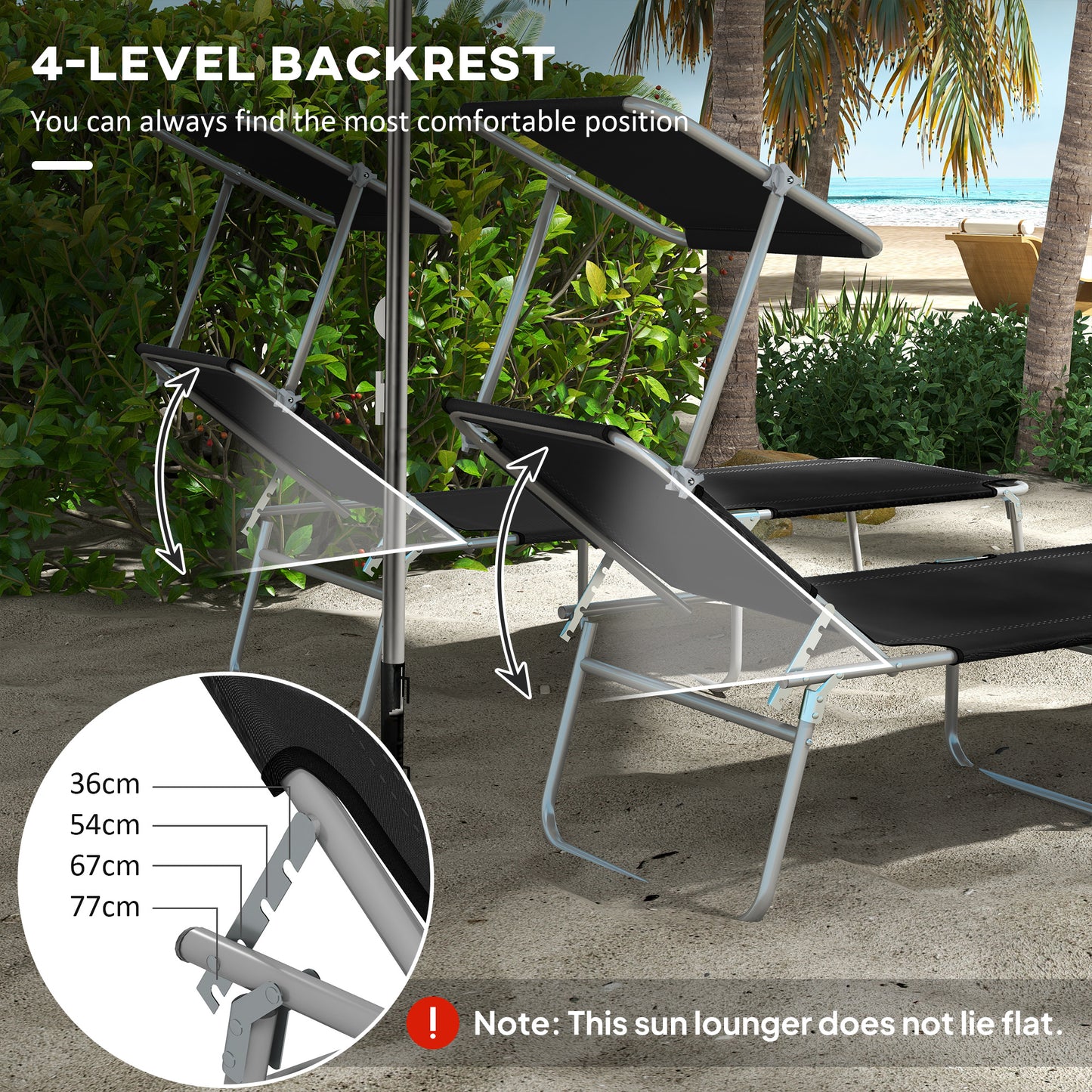 Foldable Sun Lounger Set of 2 with Sun Shade & Adjustable Backrest