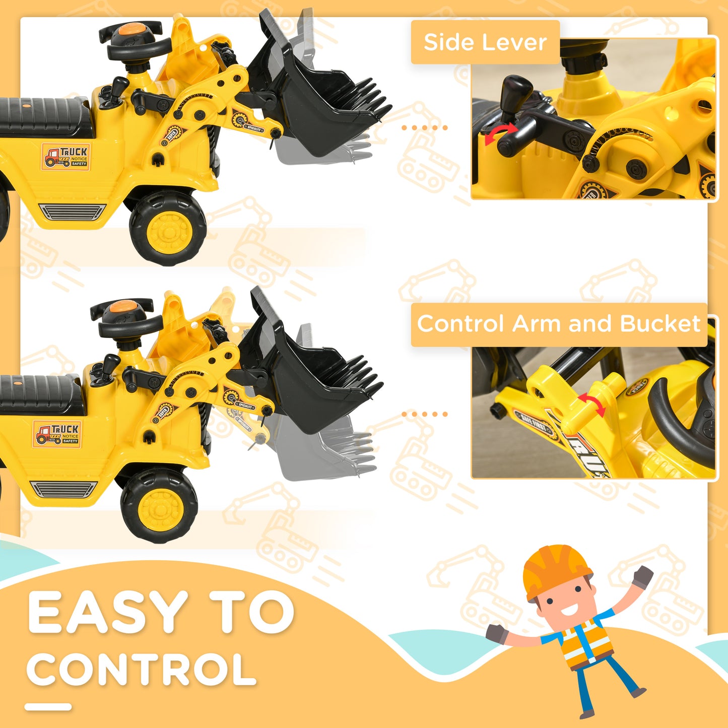 Ride On Tractor, 3 in 1 Ride On Excavator Toy