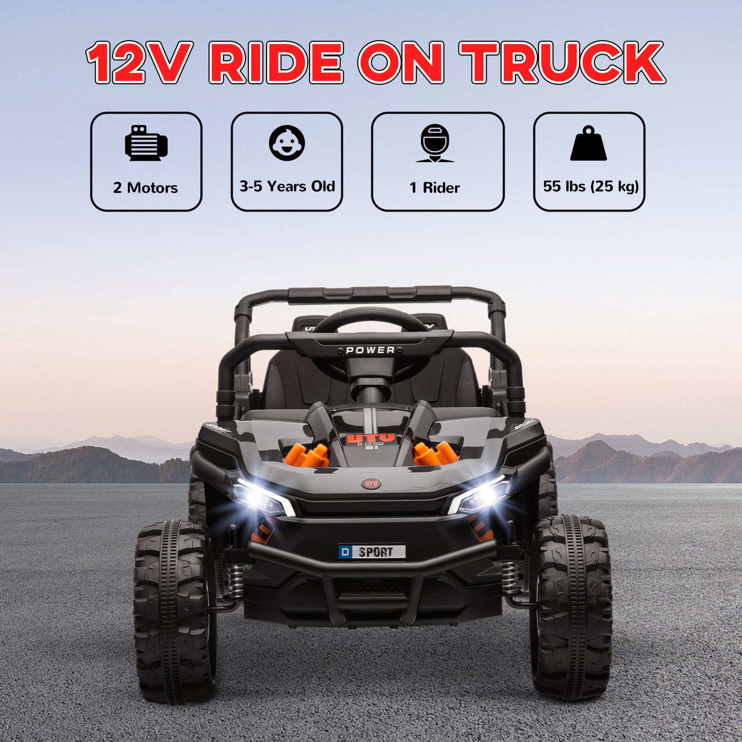 12V Battery Powered Ride on Truck w/ Remote, Four Suspension Wheels