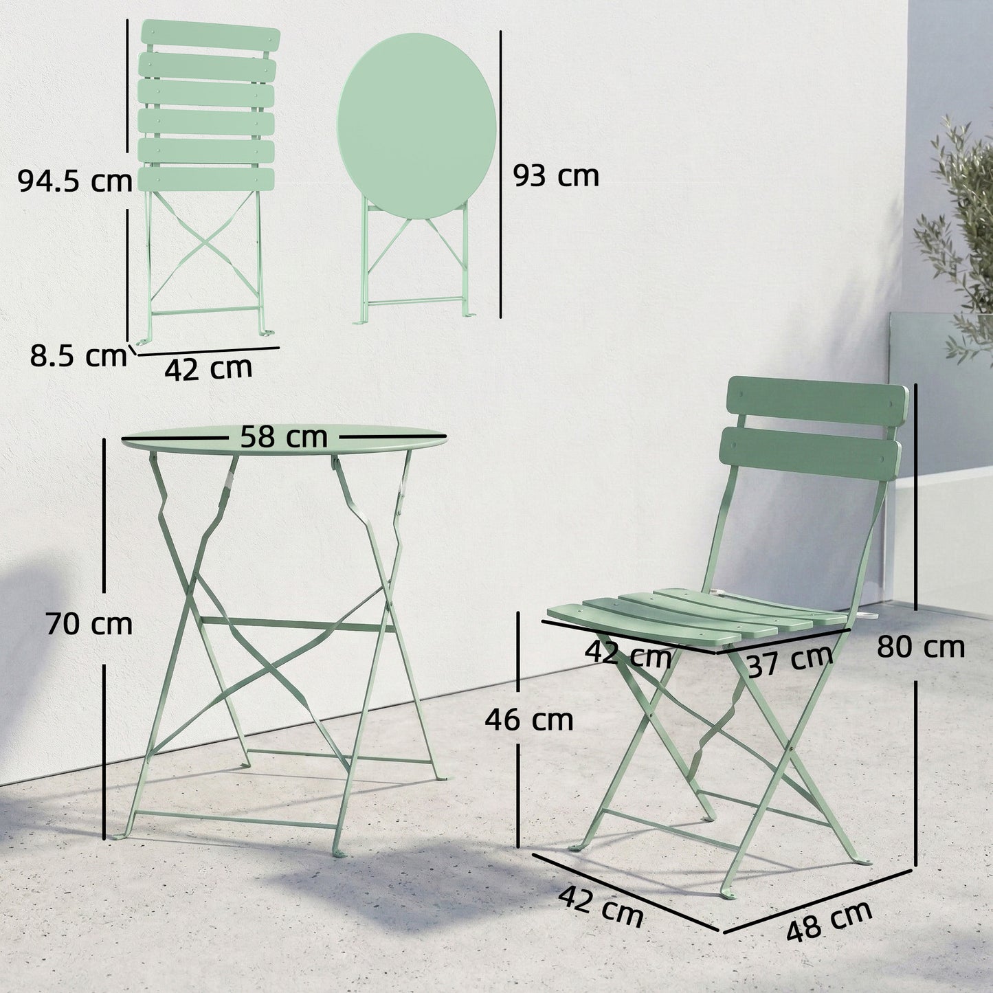 Folding Garden Bistro Set, Outdoor Round Bistro Table