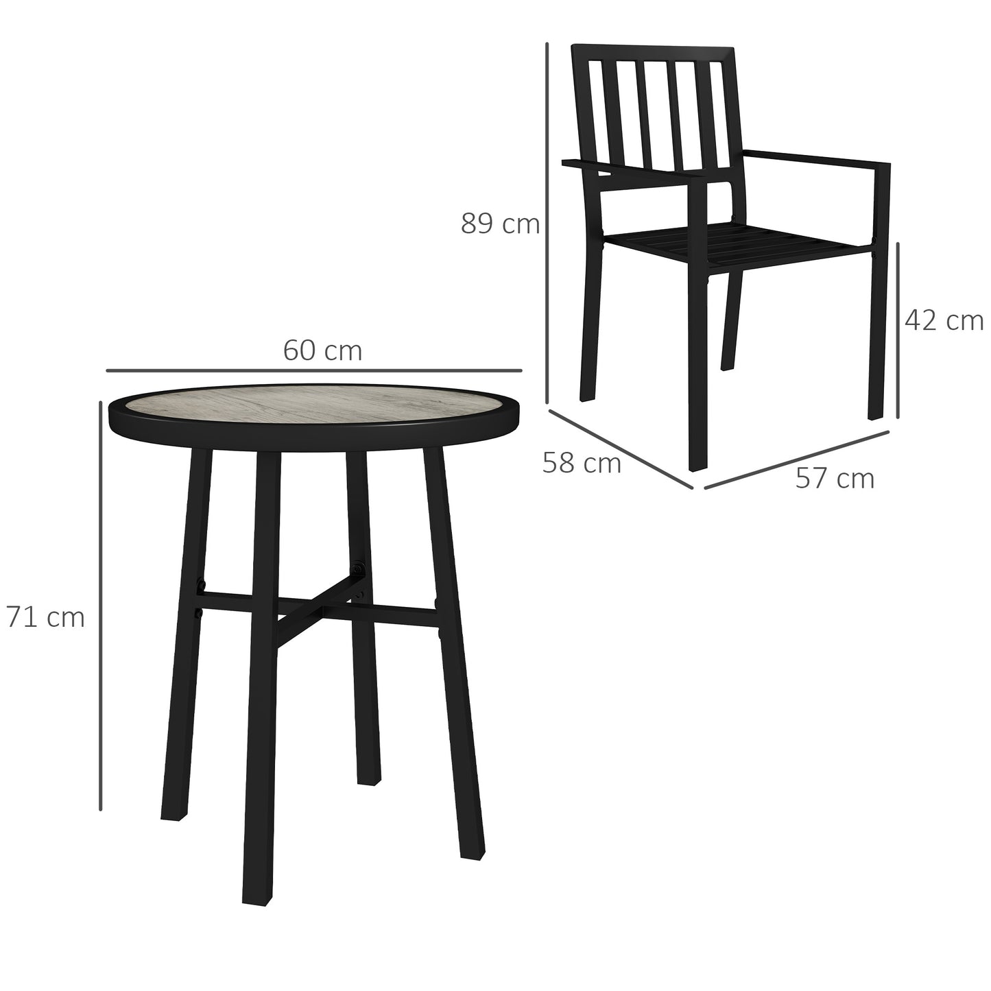 3 Piece Patio Bistro Set with Plastic Top, 2 Stackable Chairs