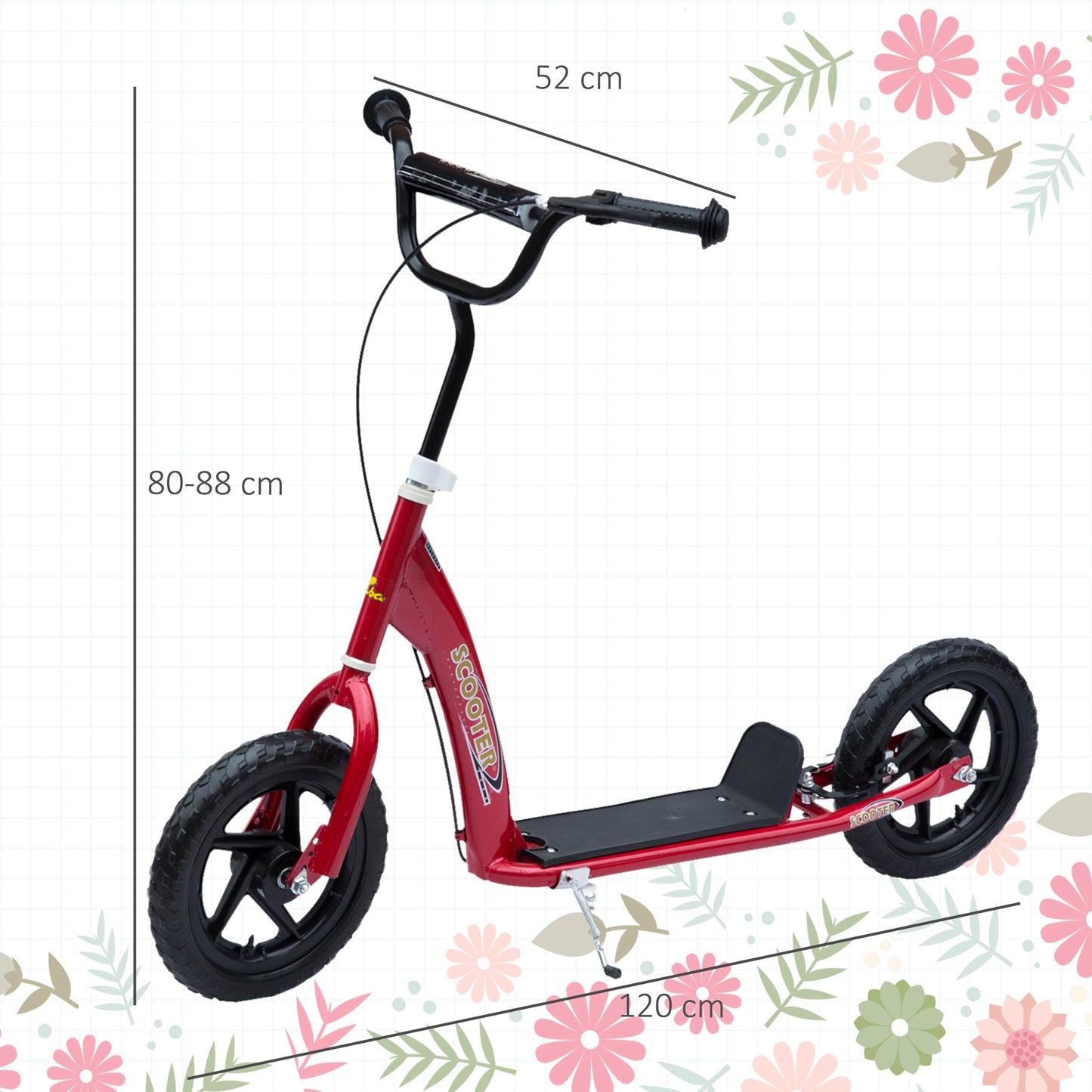 Kids Scooter Kick Scooter, with 12" EVA Tyres, Rear Brake