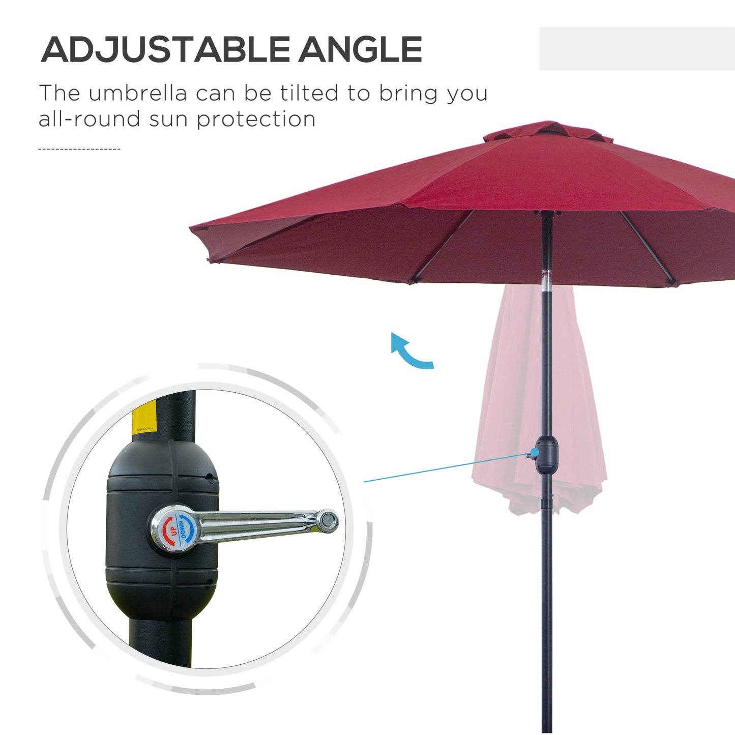 2.7M Garden Parasol Umbrella with Glass Fibre Ribs