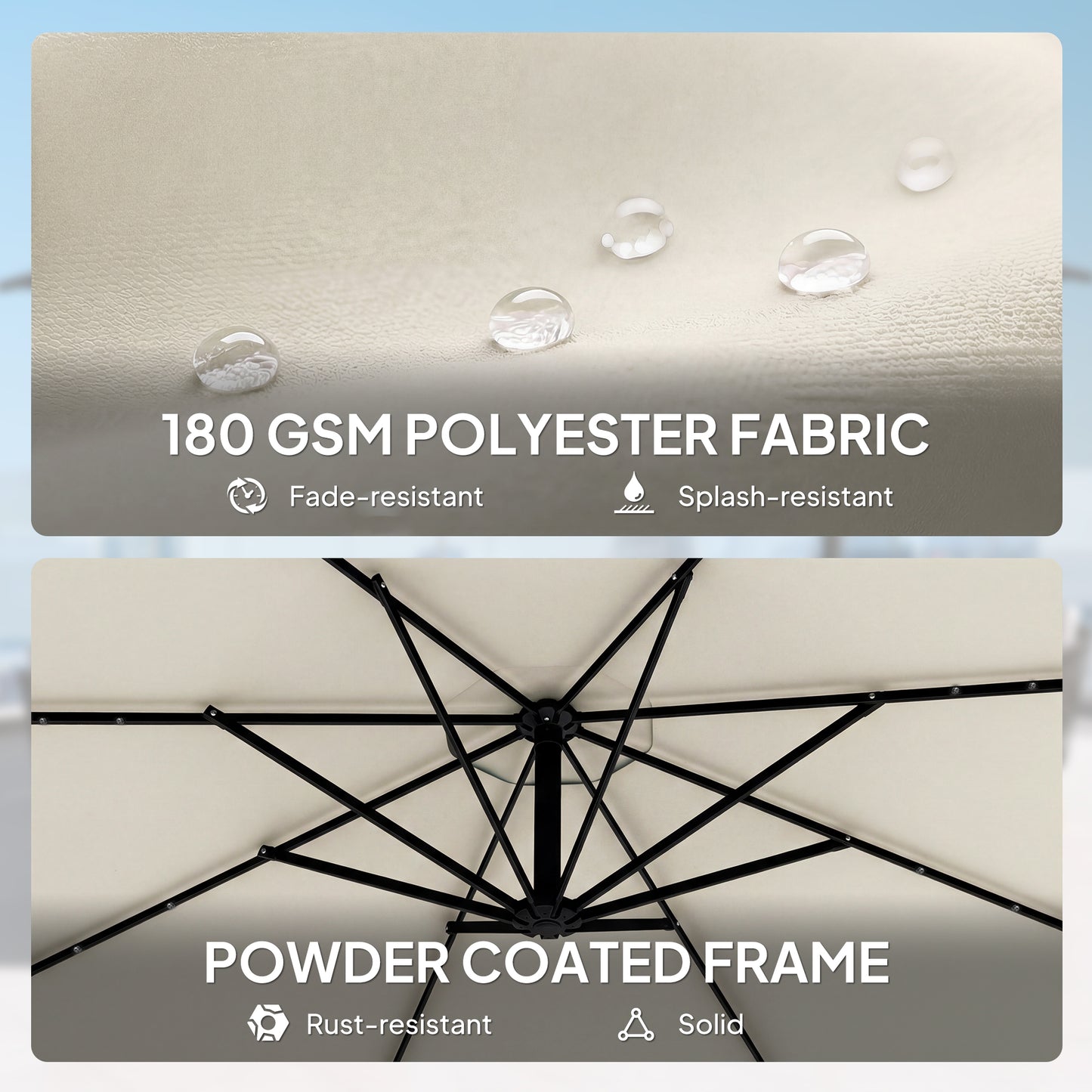 3 m Cantilever Parasol with Solar LED Lights Garden Umbrella