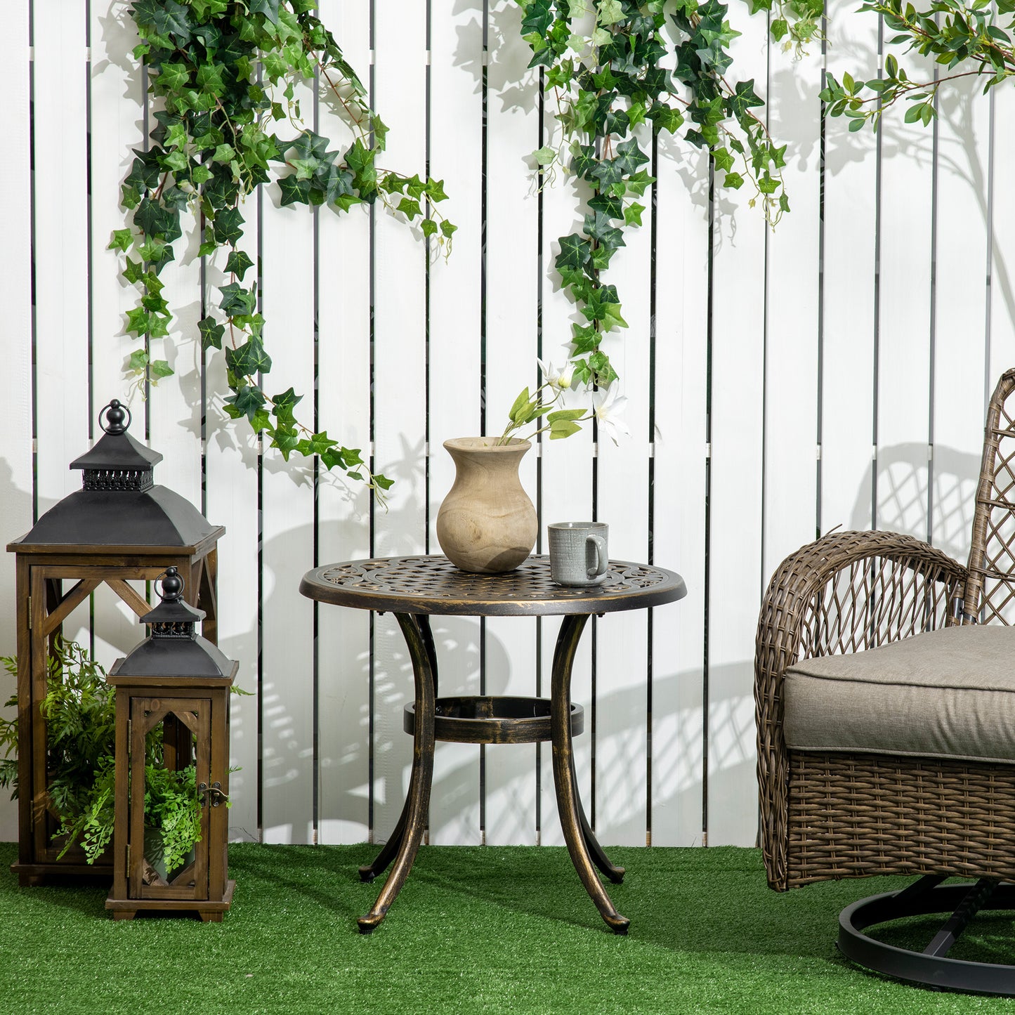 Outdoor Garden Table, Cast Aluminium Patio End Table
