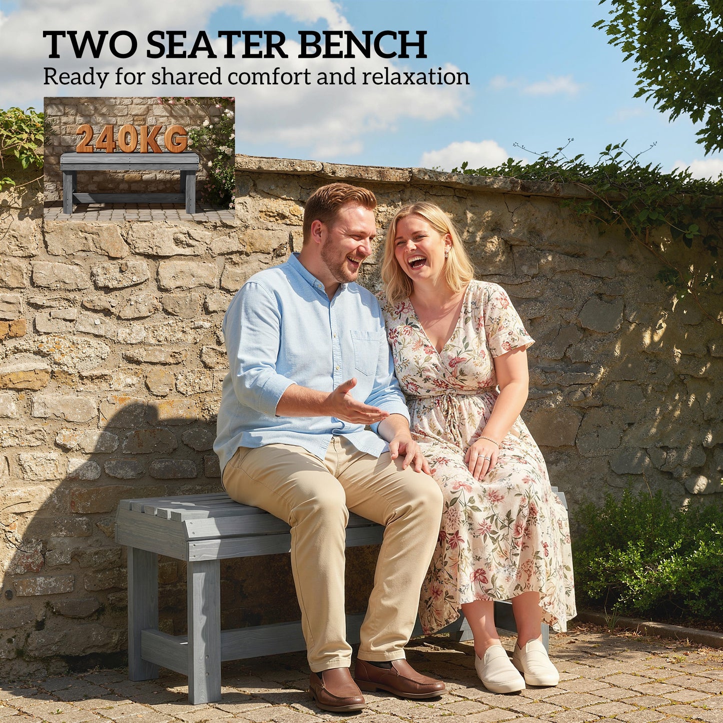 Wooden Outdoor Bench, 2 Seater Garden Bench (1)