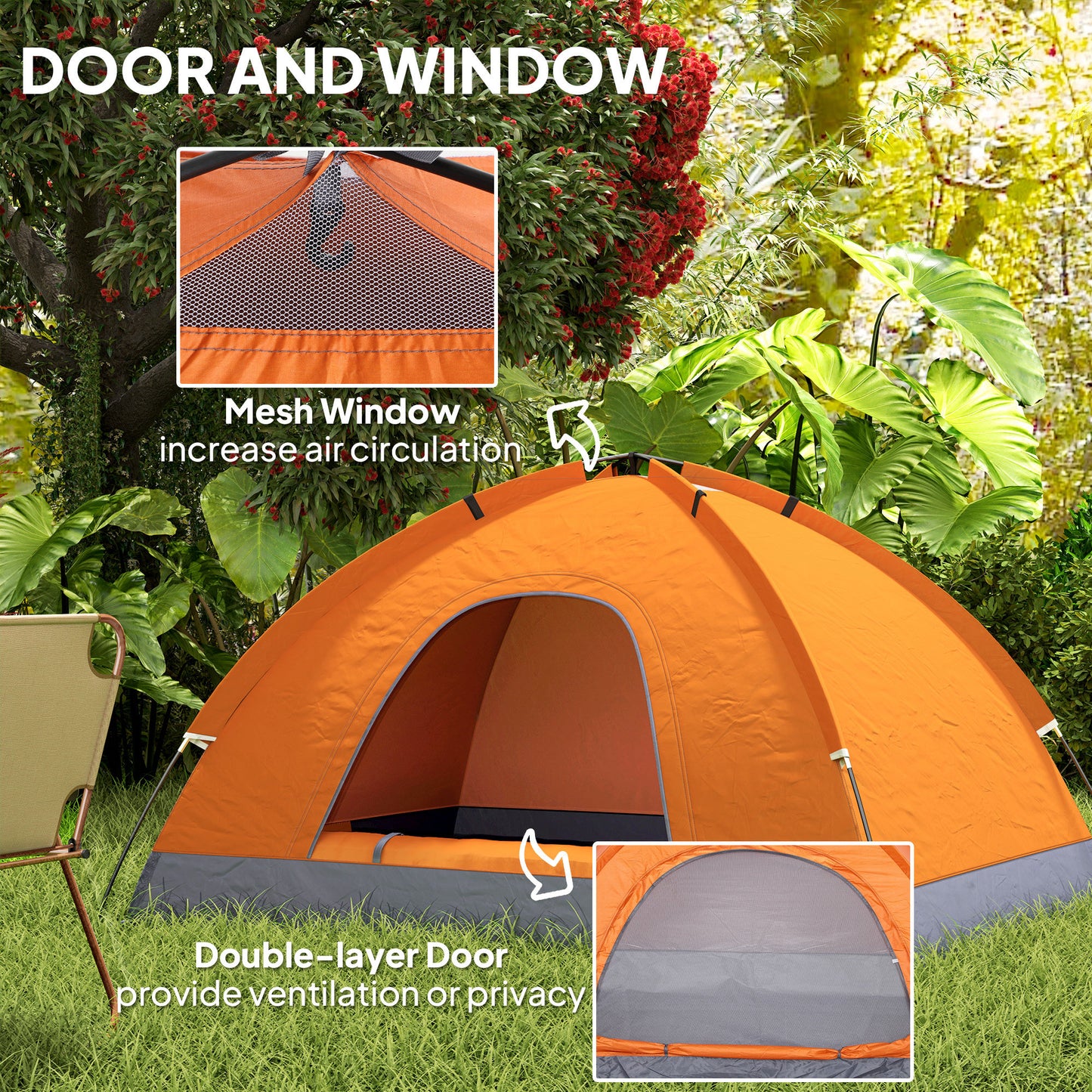 2 Person Camping Tent, Dome Tent with Zipped Doors, Storage Pocket