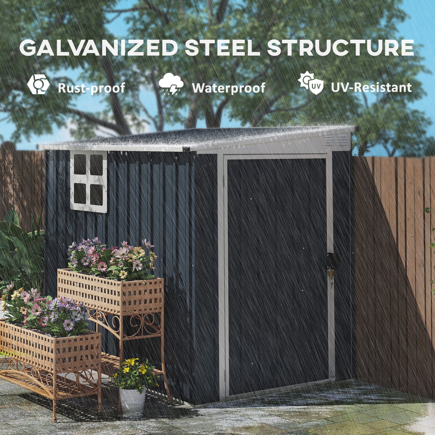 4 x 6ft Garden Metal Shed, Outdoor Storage Shed with Window