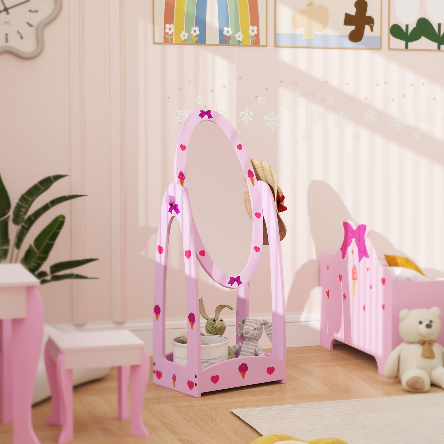 Kids Clothes Rail, Kids Dressing Mirror with 360° Rotating