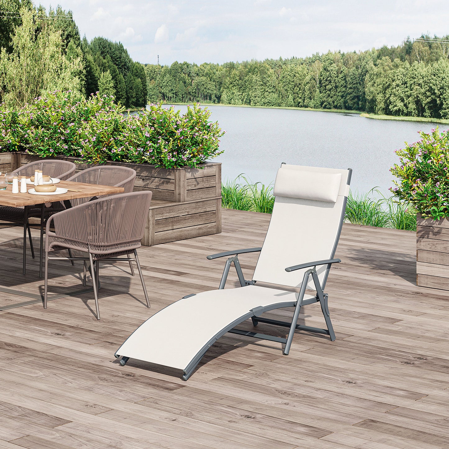 Sun Lounger Steel Frame Outdoor Folding Chaise Texteline Lounge (2)