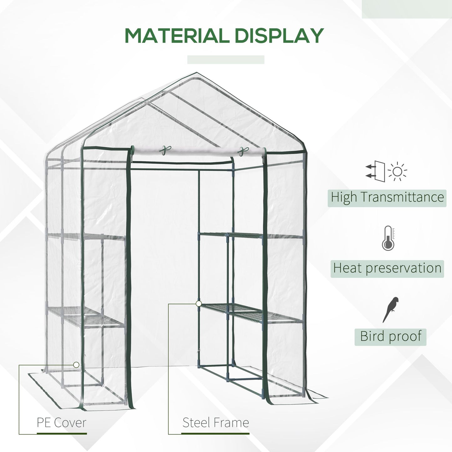 Walk in Greenhouse with 3-Tier 8 Shelves