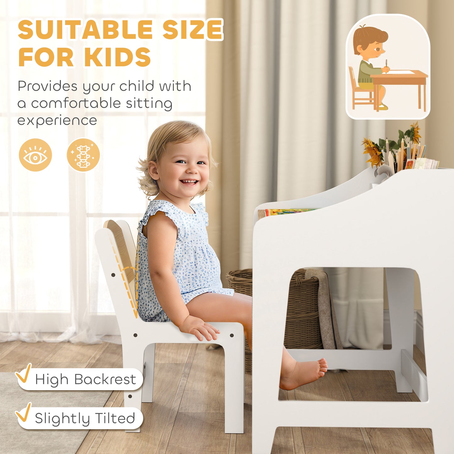 Kids Desk and Chair Set, Children Study Table with Storage