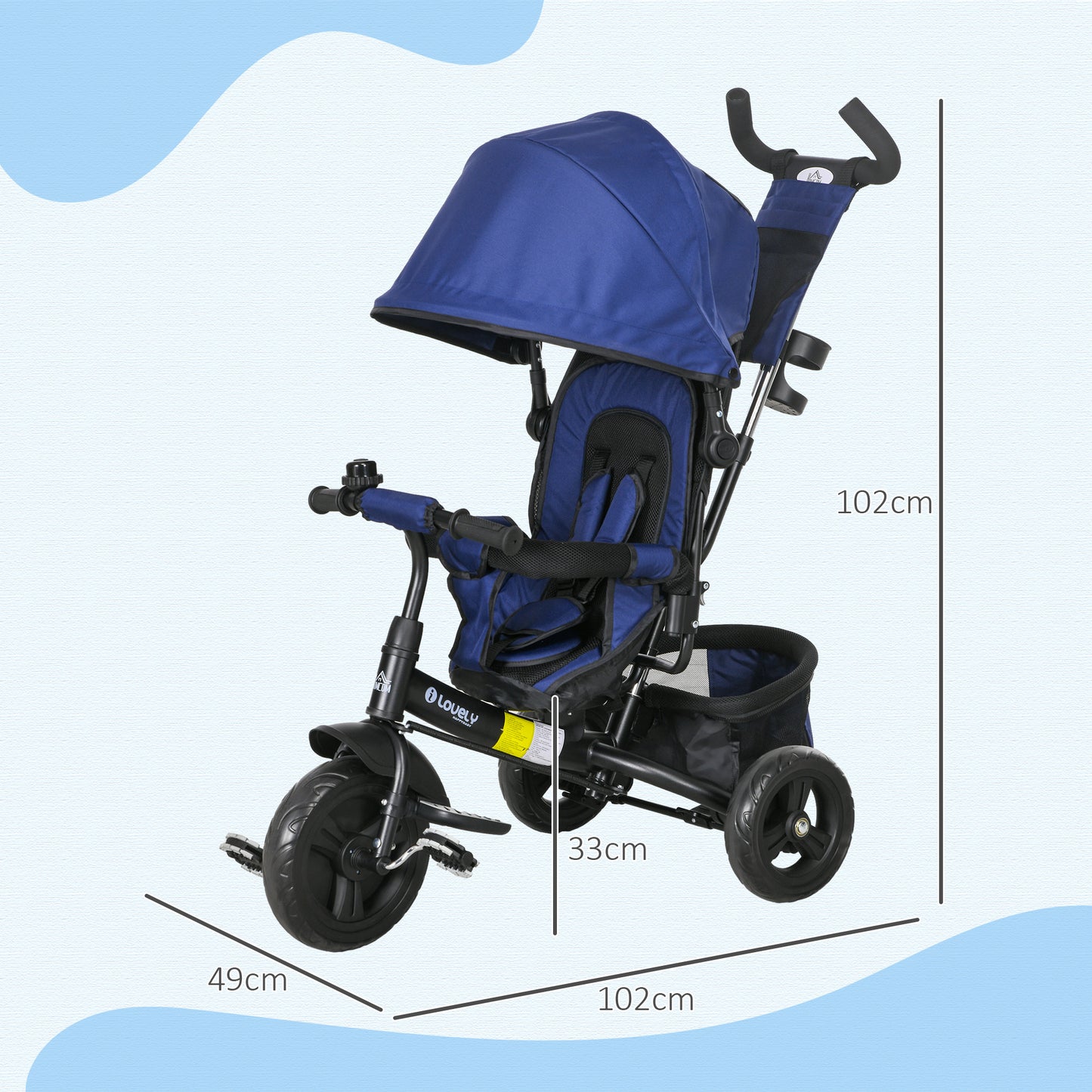 6 in 1 Kids Trike with Parent Handle, Canopy, 5-point Seat Belt