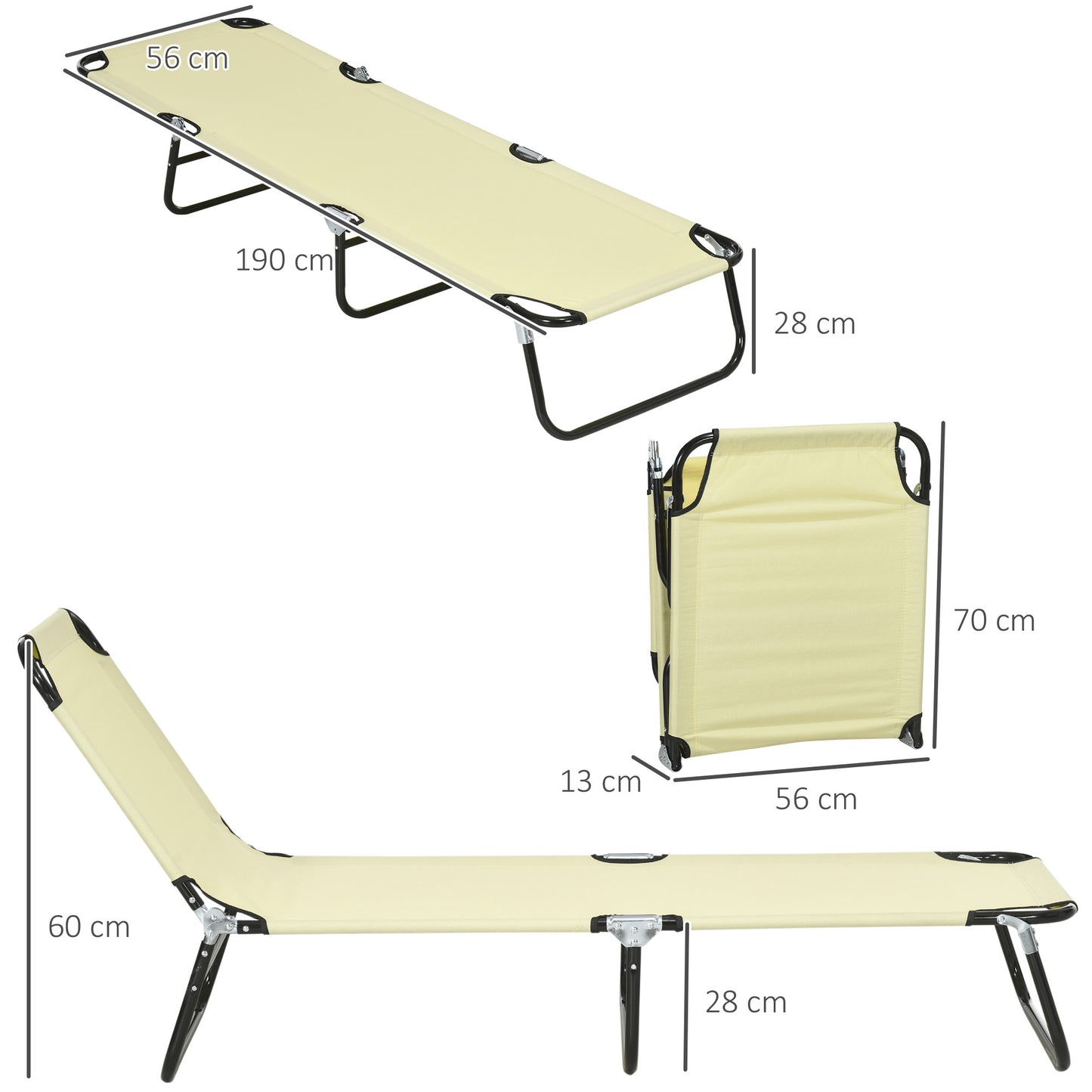 Set of Two Metal Frame Folding Sun Loungers