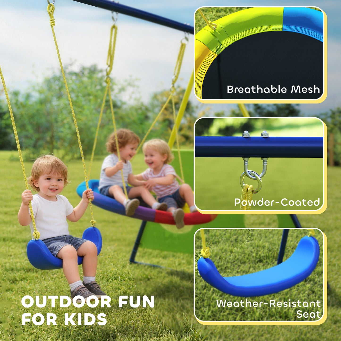 4-in-1 Kids Swing Set with Saucer Swing