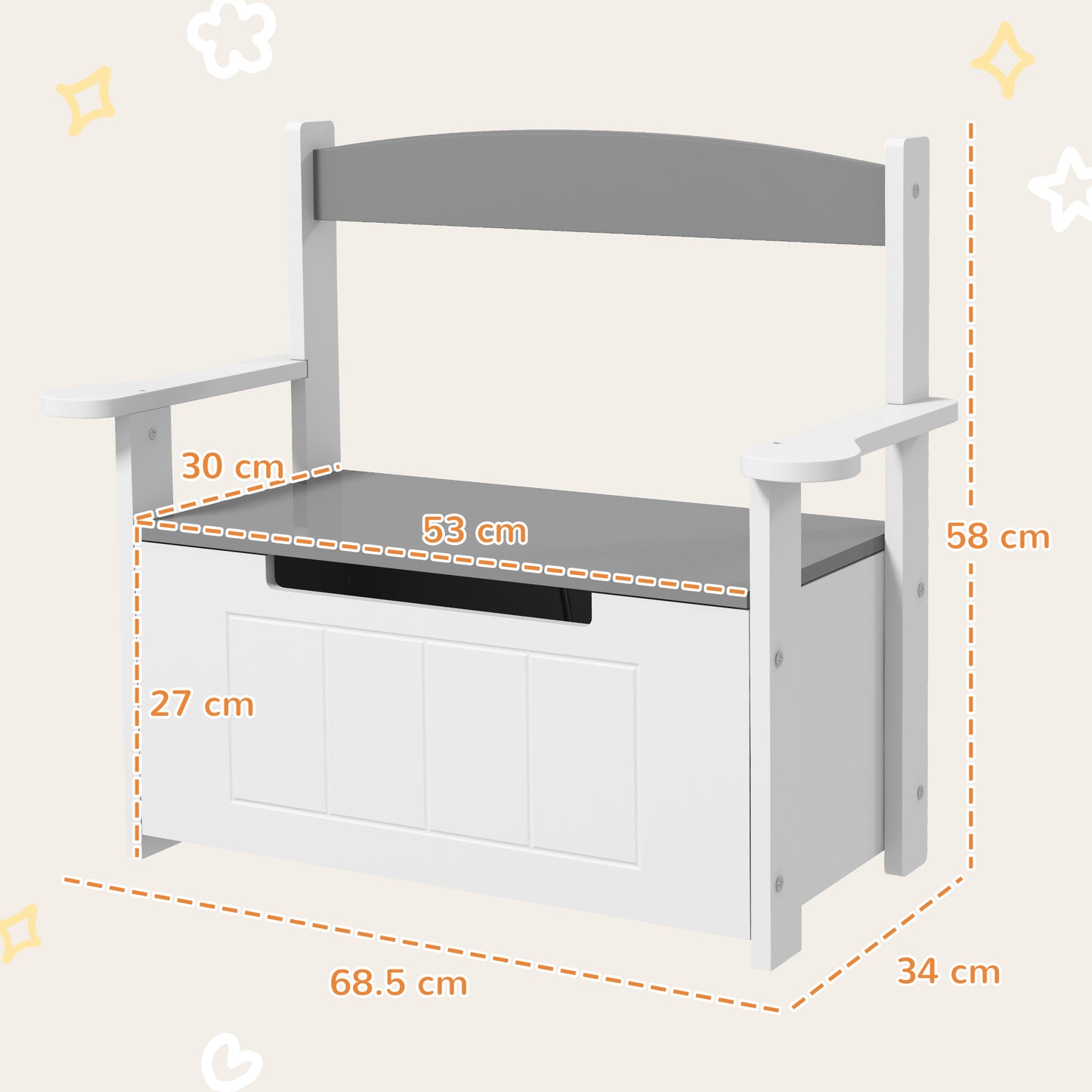 2-in-1 Toy Box for Kids with Lid for Bedroom, Nursery, Playroom