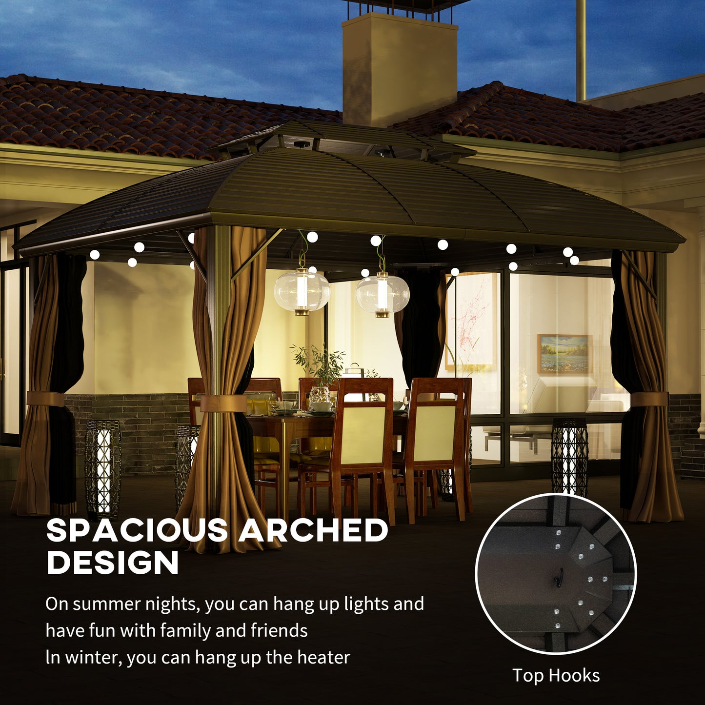 3.65 x 3(m) Hardtop Steel Gazebo Canopy with Aluminium Frame
