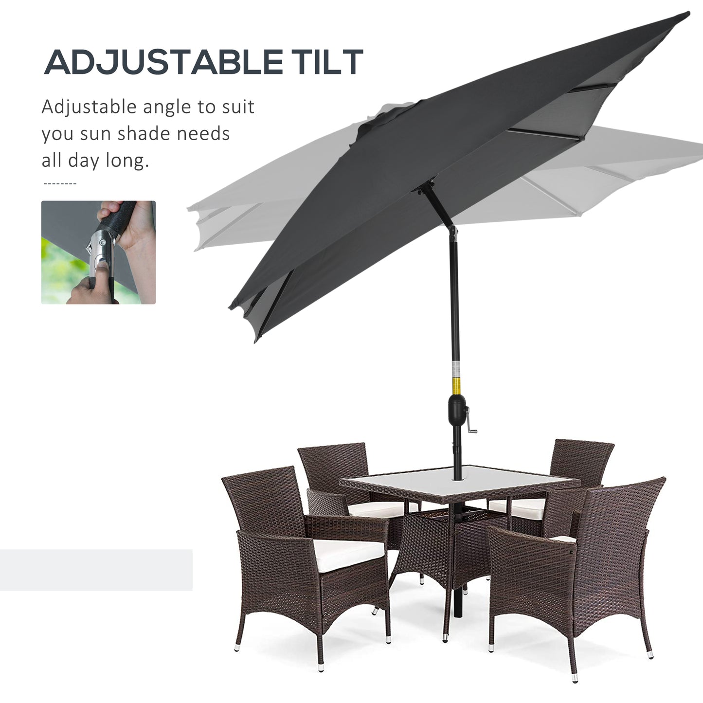 3x2m Garden Parasol Umbrella with Aluminium Pole, Tilt and Crank